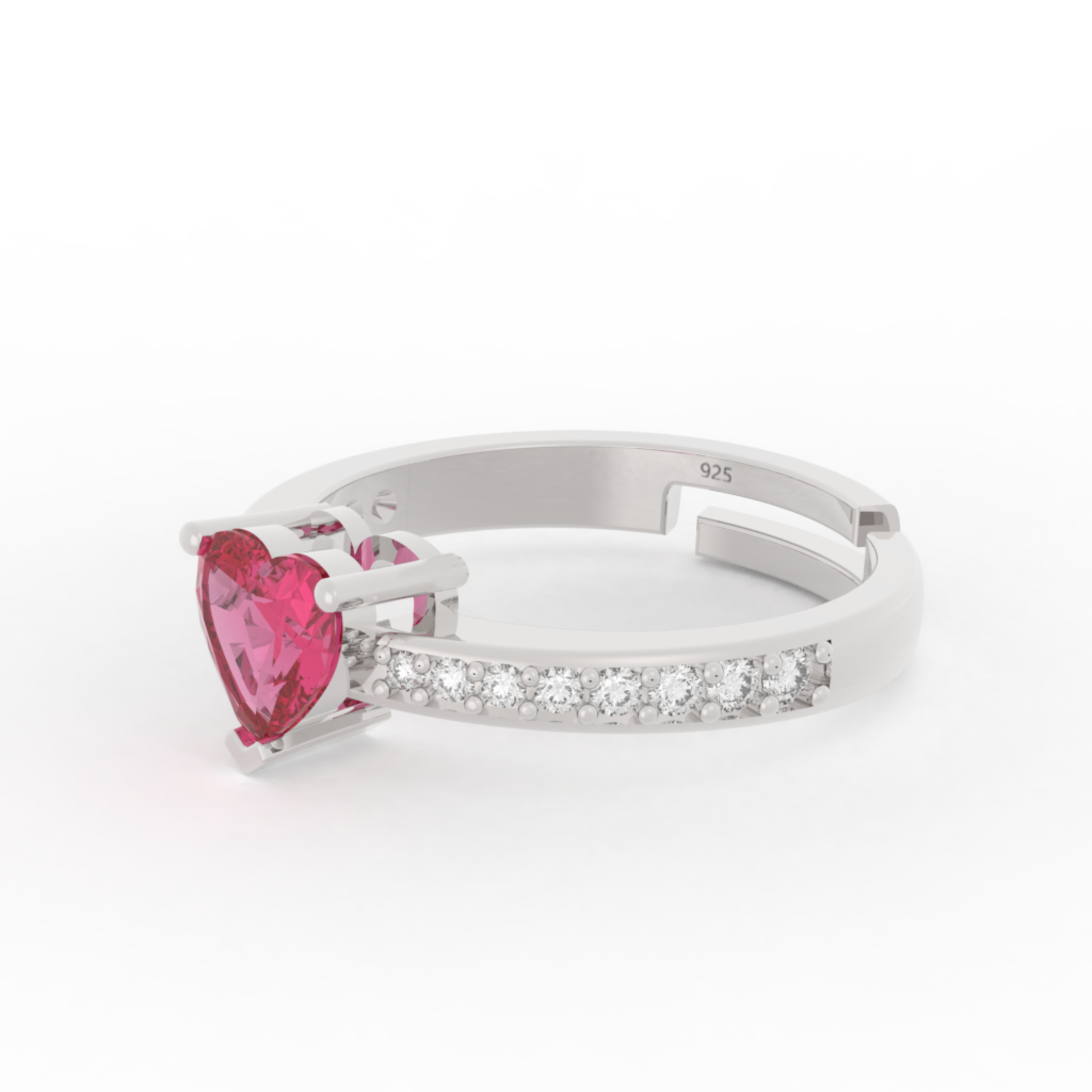 Heart Cut Ruby Proposal Ring, Hallmarked 925 Sterling Silver