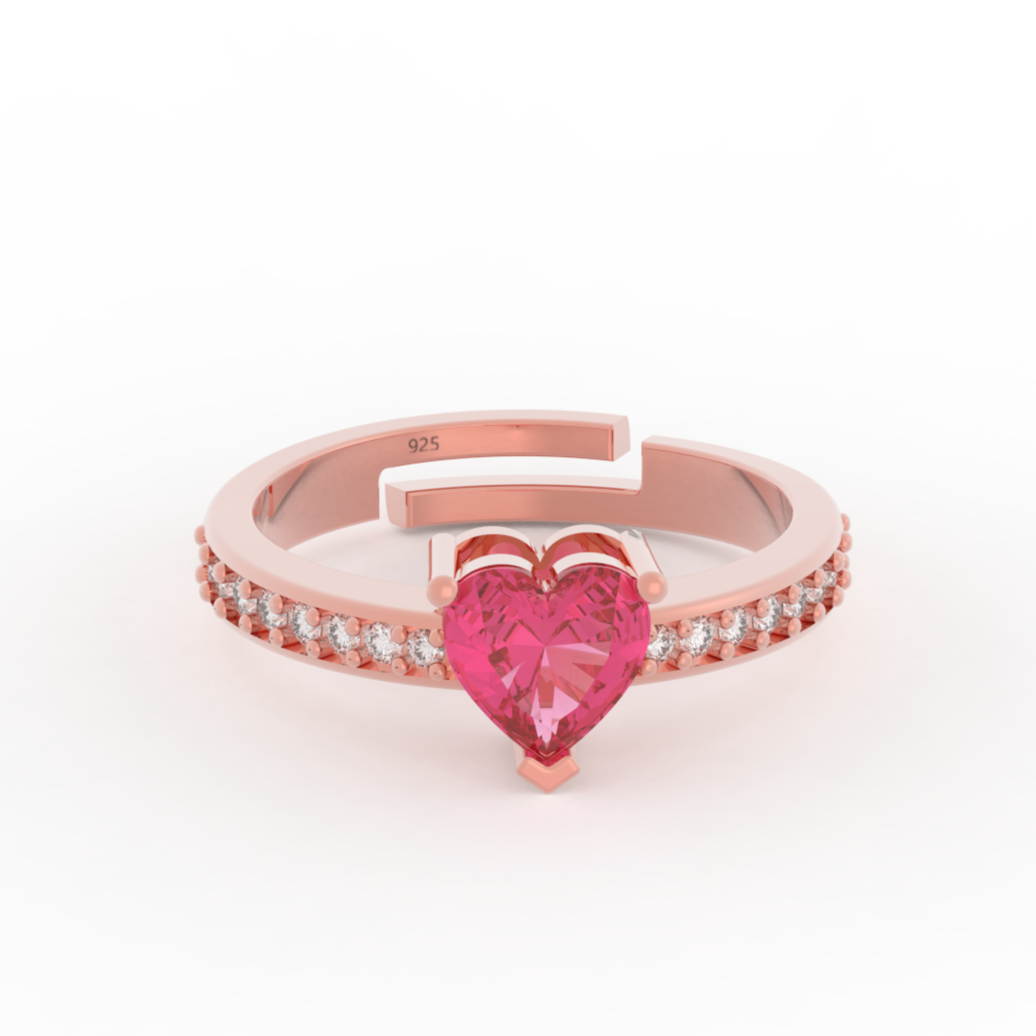 Heart Cut Ruby Proposal Ring, Hallmarked 925 Sterling Silver