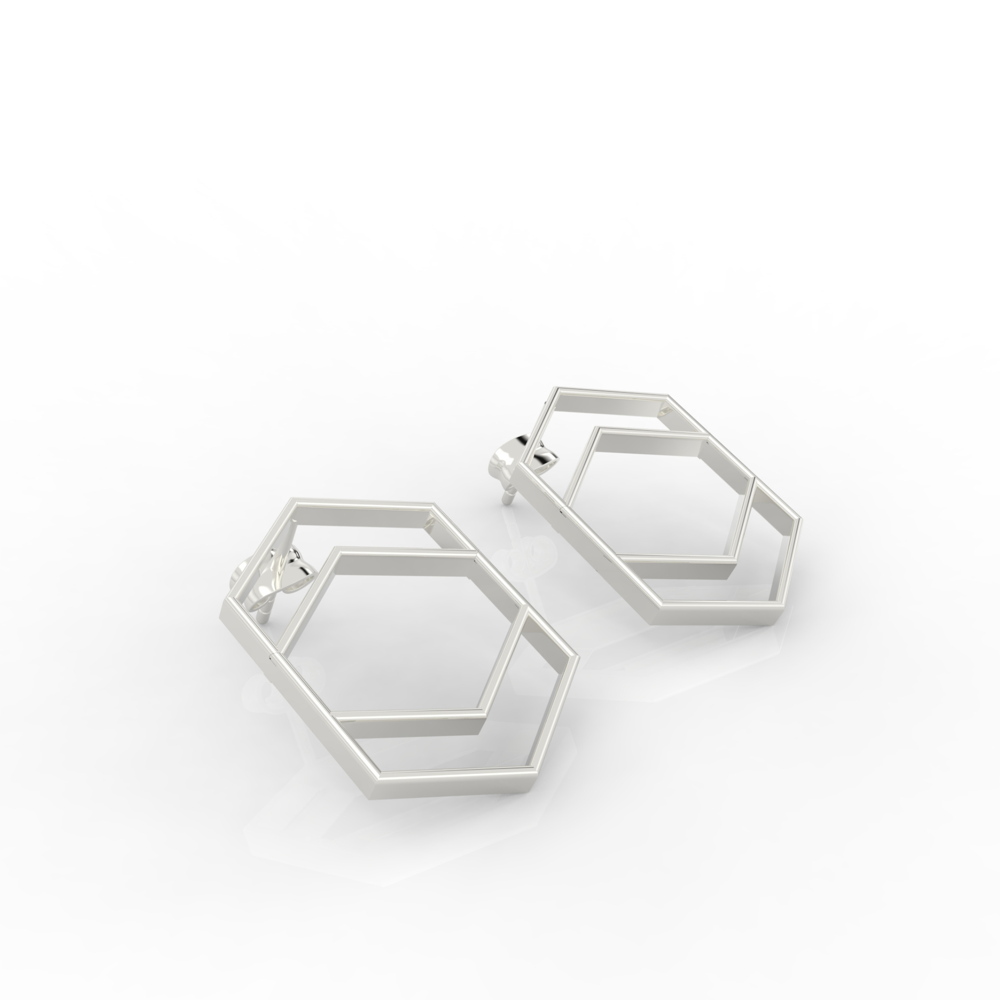 Hexagon Chic Gold Plated Earrings, Hallmarked 925 Sterling Silver