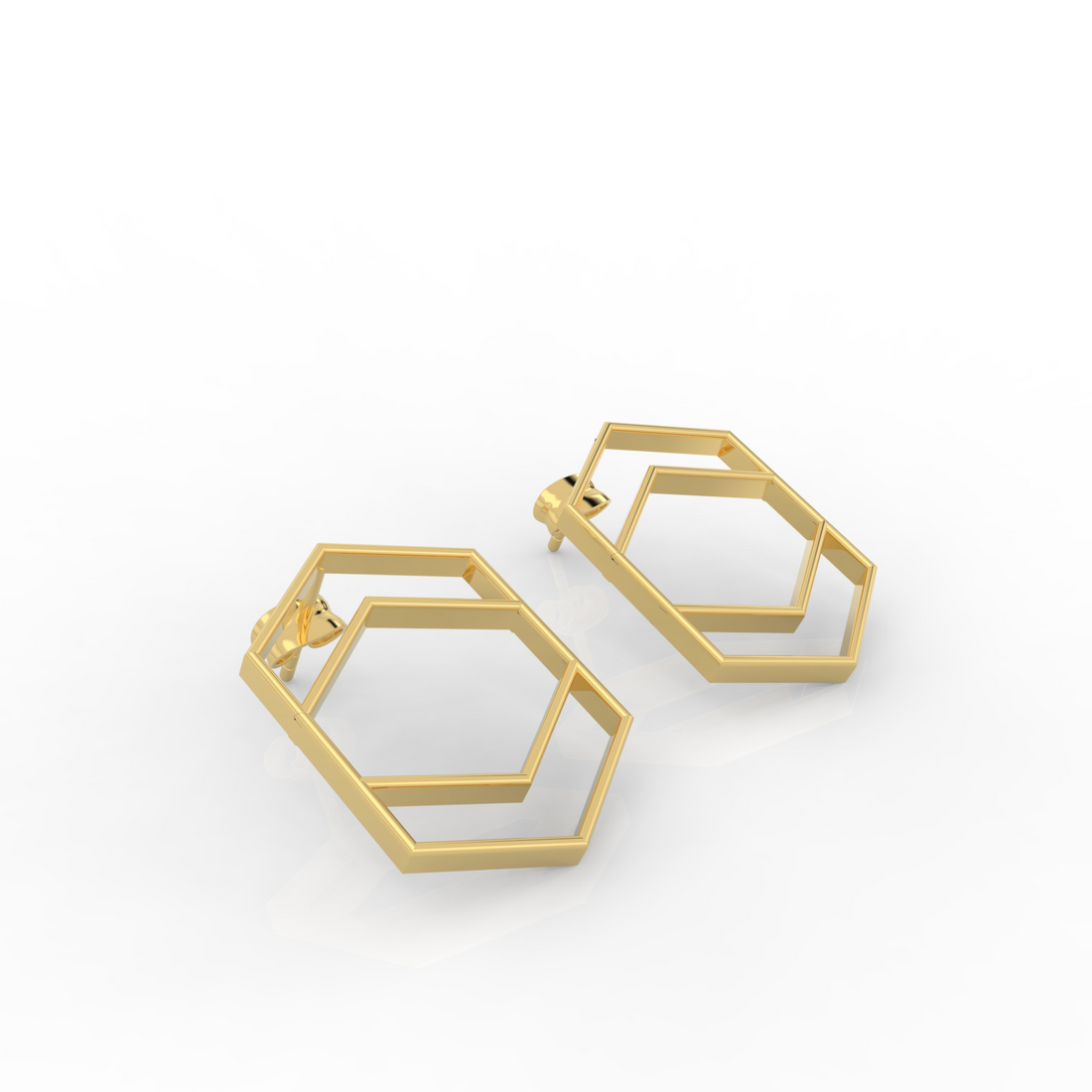 Hexagon Chic Gold Plated Earrings, Hallmarked 925 Sterling Silver