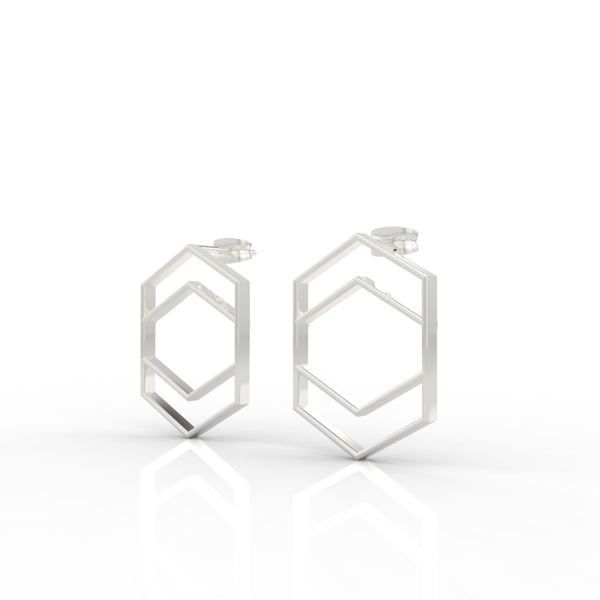 Hexagon Chic Gold Plated Earrings, Hallmarked 925 Sterling Silver