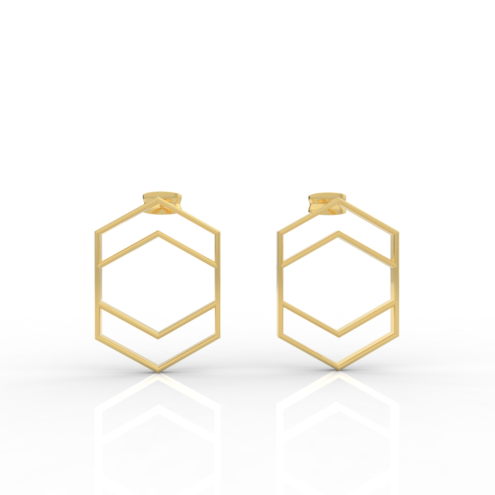 Hexagon Chic Gold Plated Earrings, Hallmarked 925 Sterling Silver
