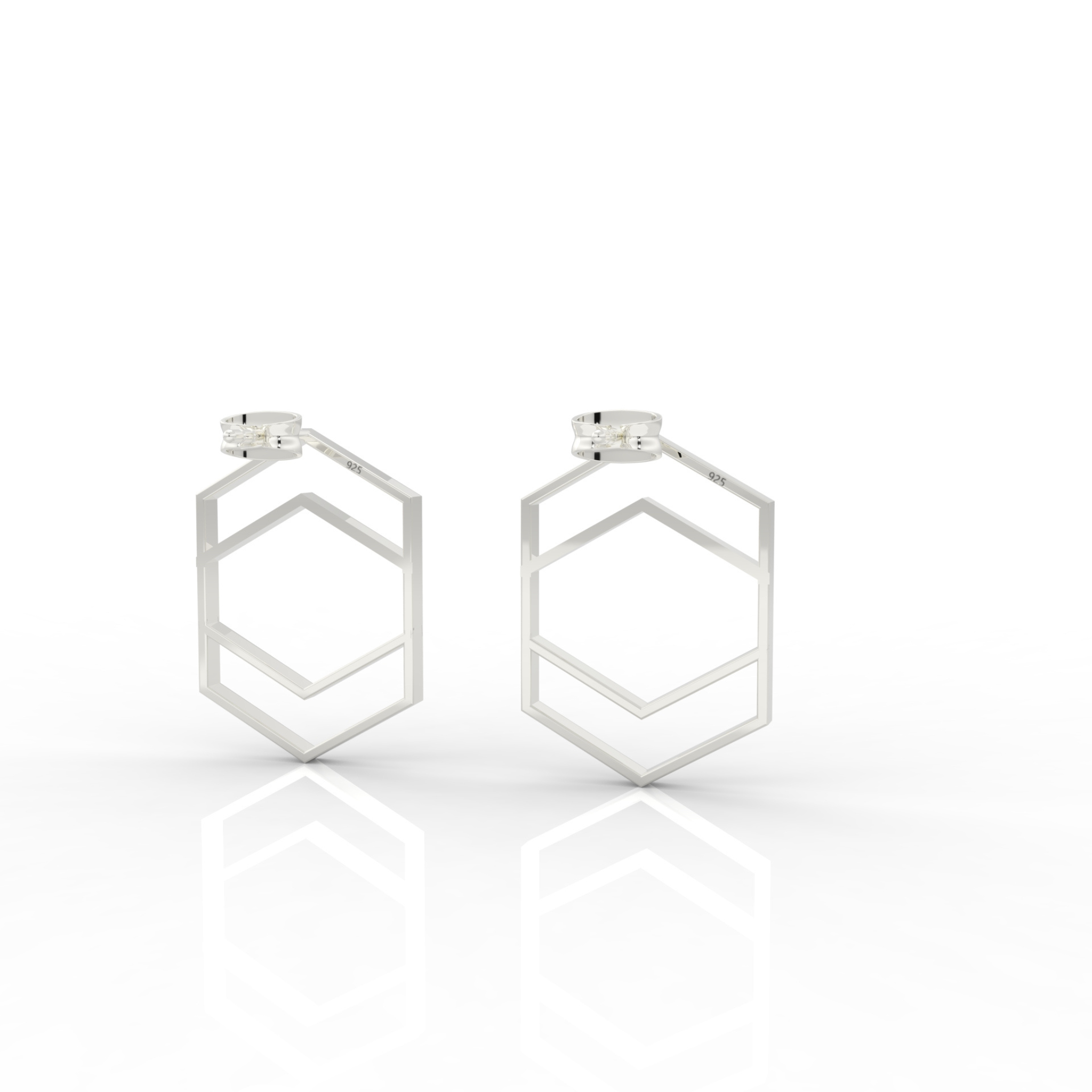 Hexagon Chic Gold Plated Earrings, Hallmarked 925 Sterling Silver