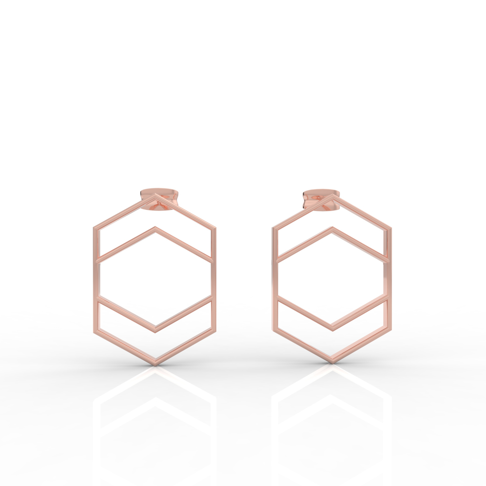 Hexagon Chic Gold Plated Earrings, Hallmarked 925 Sterling Silver