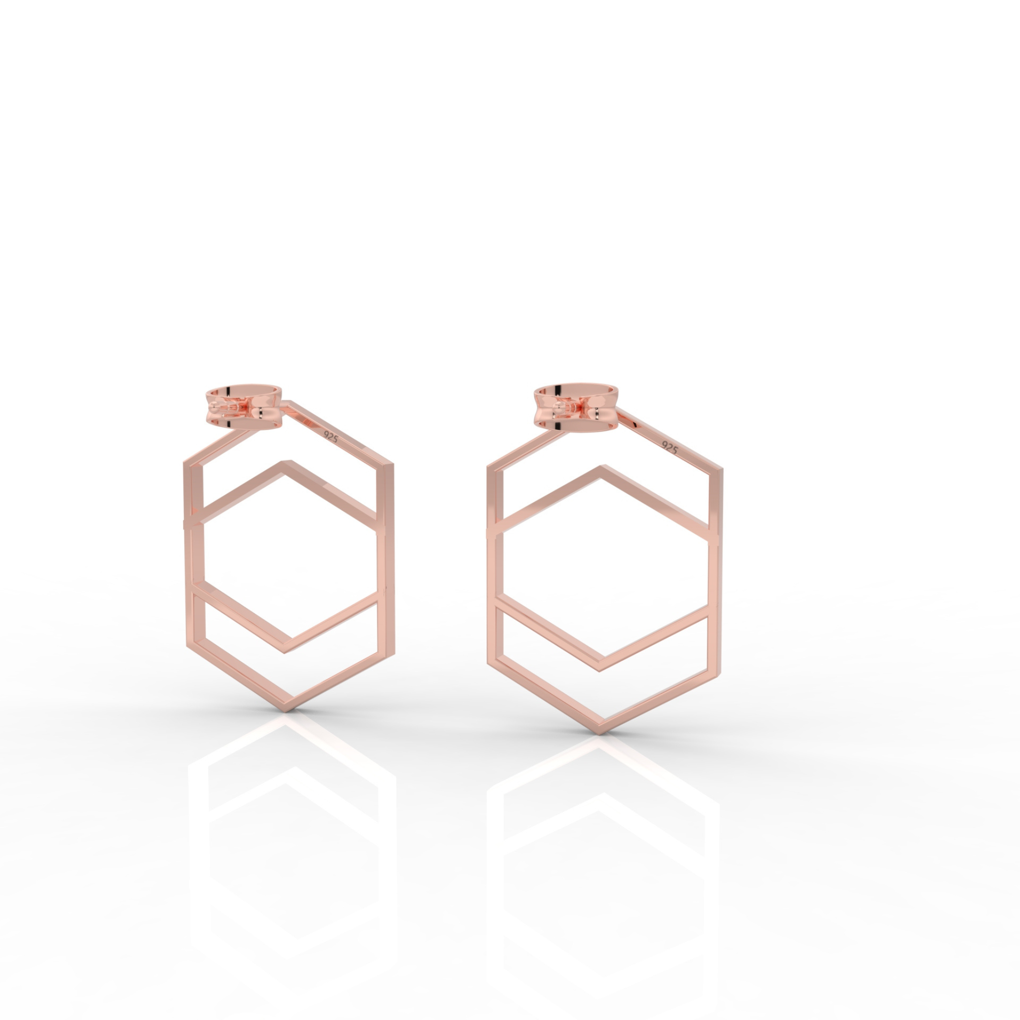 Hexagon Chic Gold Plated Earrings, Hallmarked 925 Sterling Silver