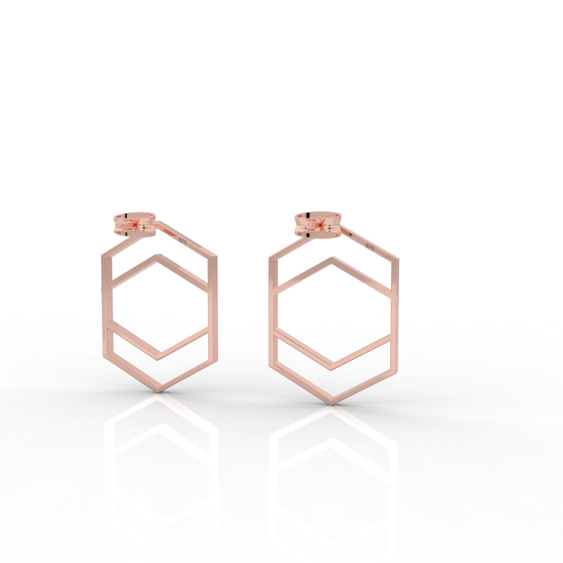 Hexagon Chic Gold Plated Earrings, Hallmarked 925 Sterling Silver