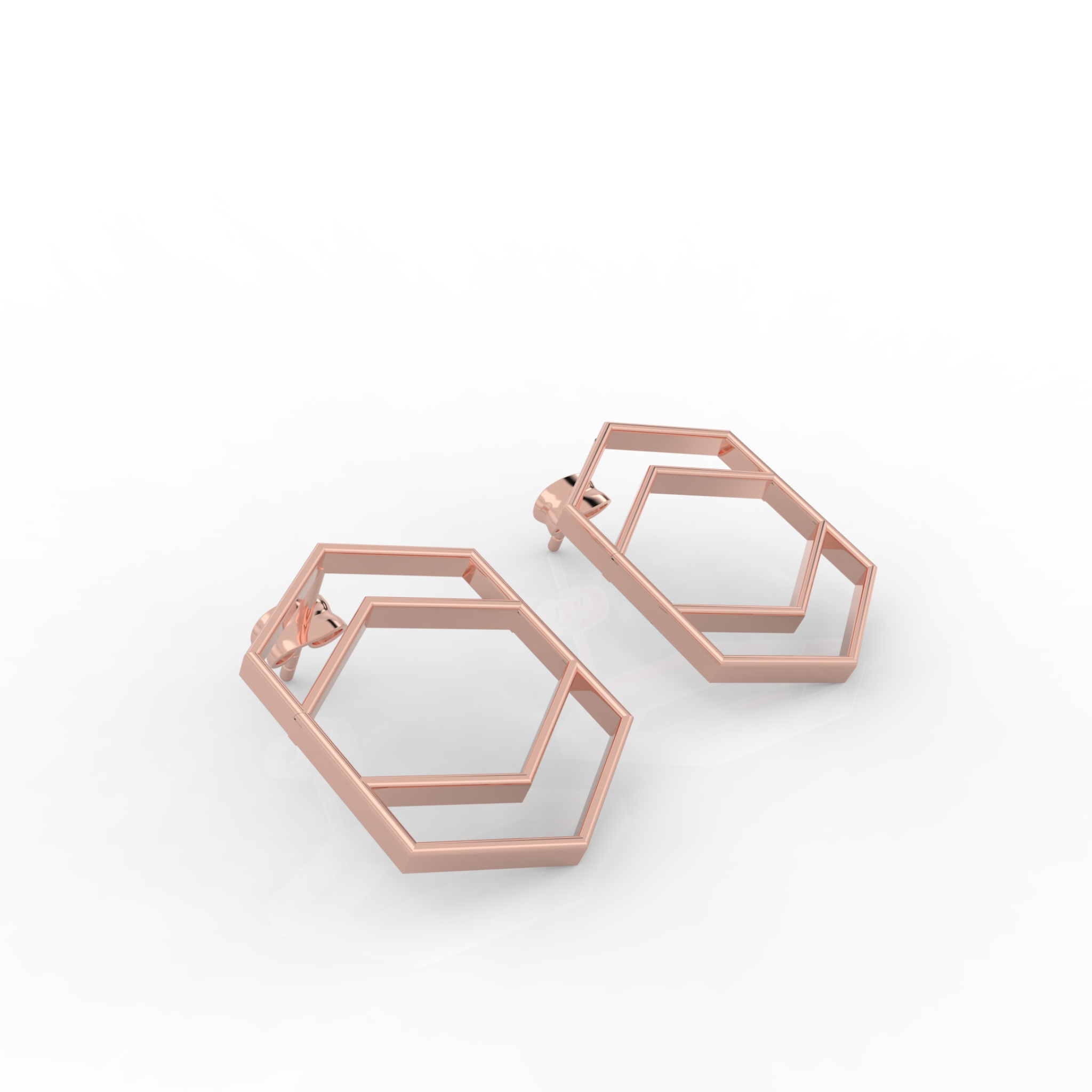 Hexagon Chic Gold Plated Earrings, Hallmarked 925 Sterling Silver