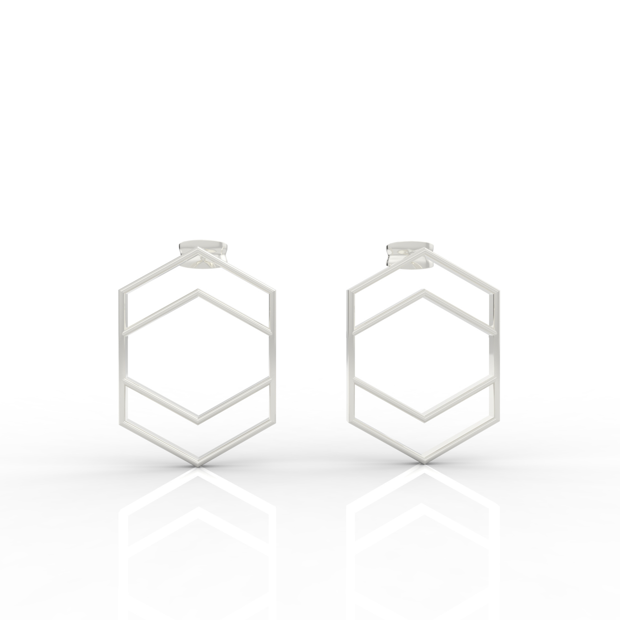 Hexagon Chic Gold Plated Earrings, Hallmarked 925 Sterling Silver