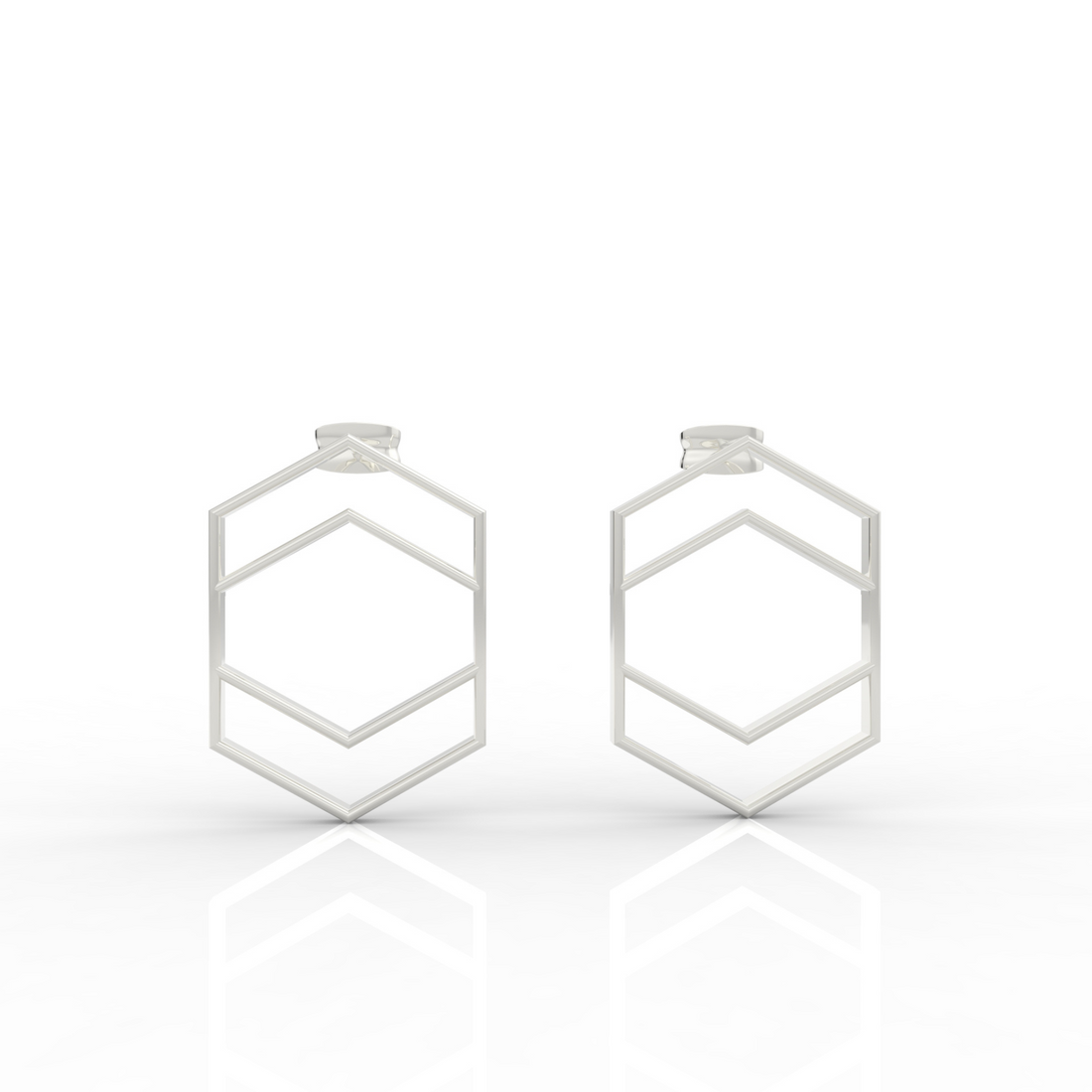 Hexagon Chic Gold Plated Earrings, Hallmarked 925 Sterling Silver