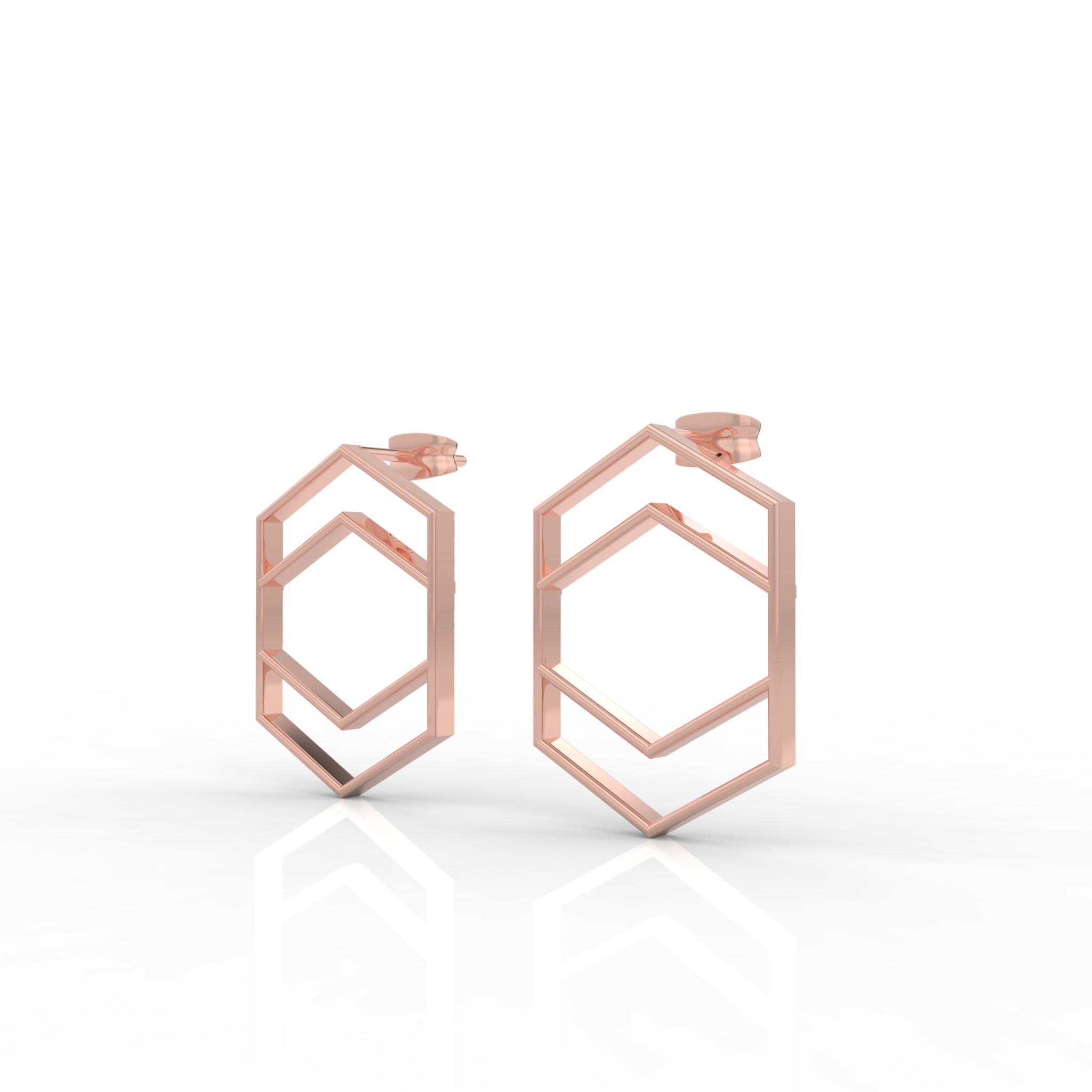 Hexagon Chic Gold Plated Earrings, Hallmarked 925 Sterling Silver