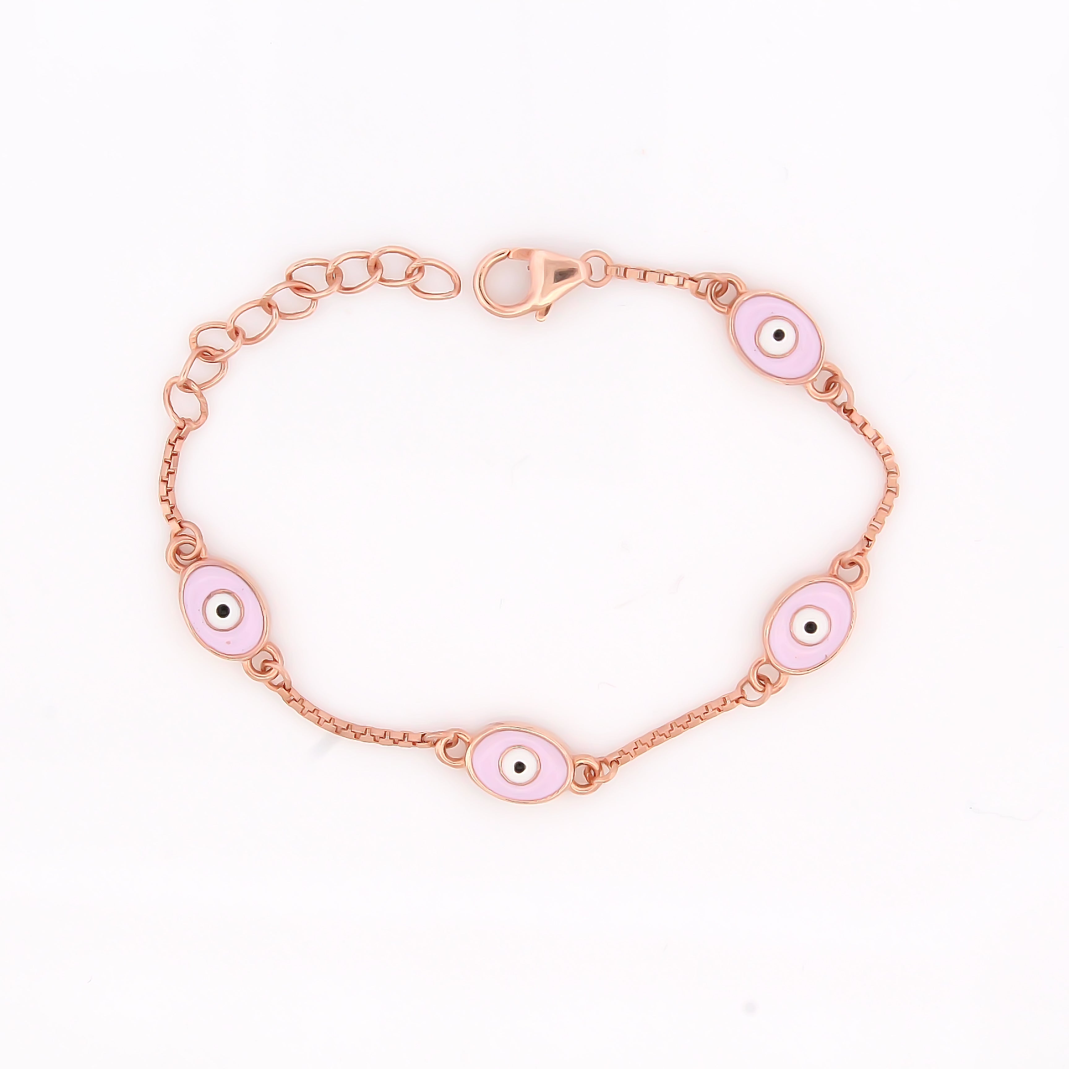 Evil Eye Kids Pink Enamel Bracelet – 18KT Rose Gold Plated | 925 Sterling Silver | Protection & Positivity