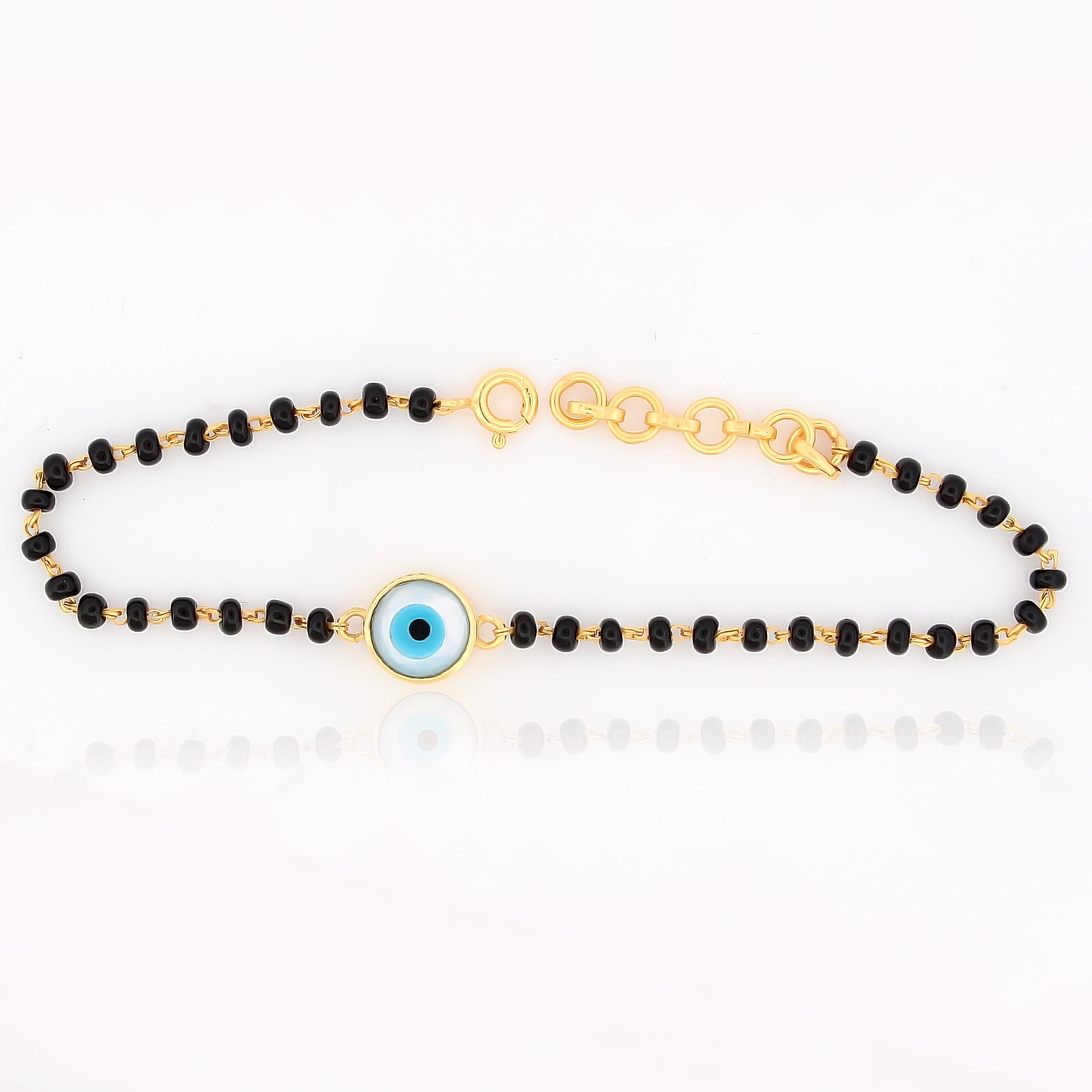 Evil Eye Black Beads Bracelet – 18KT Gold Plated | 925 Sterling Silver | Protection, Strength & Positivity for kids