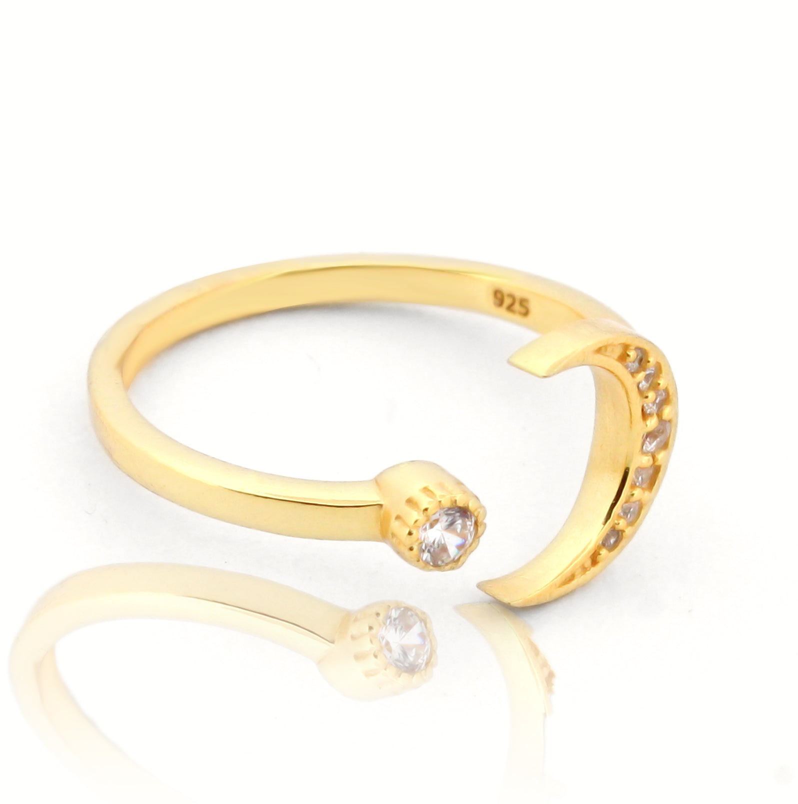 Moon And Sun Ring- Gold Plated Hallmarked 925 Sterling Silver