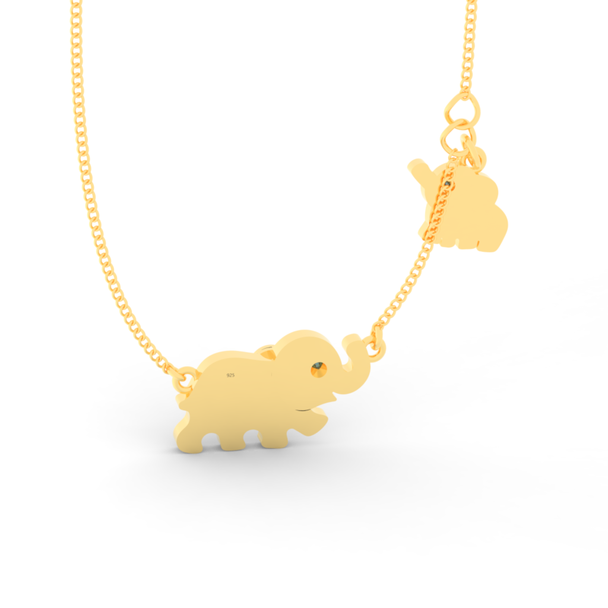 Jumbo Elephant Pendant Necklace, Hallmarked 925 Sterling Silver