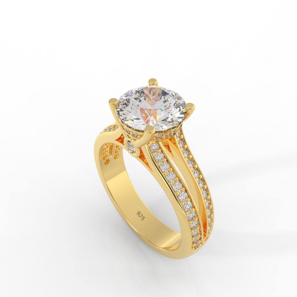 Solitaire Engagement Ring – Hallmarked 925 Sterling Silver Yellow Gold Plated | Bold & Elegant Jewelry