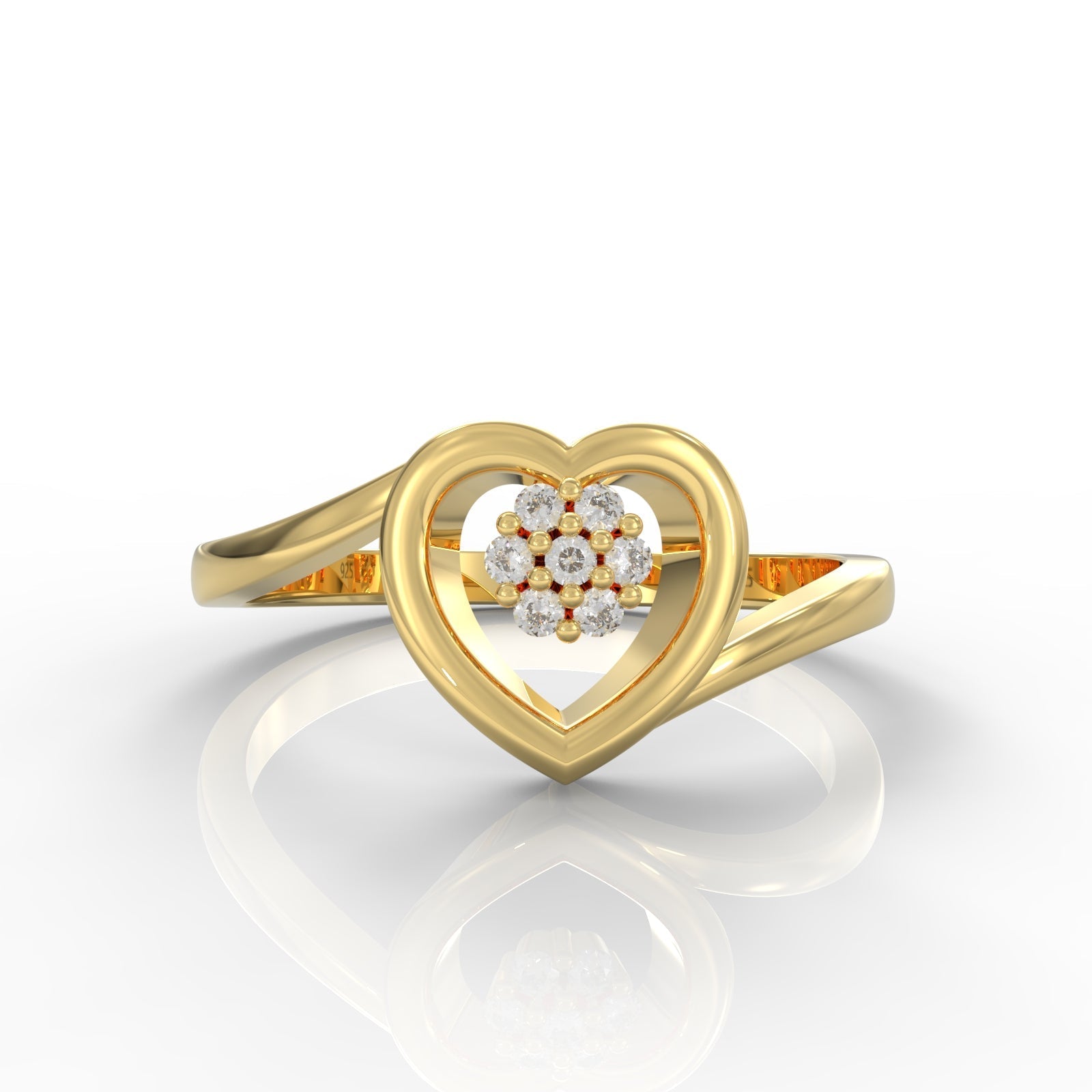 Heart Shape Engagement Ring – Hallmarked 925 Sterling Silver Yellow Gold Plated | Elegant & Timeless Jewelry