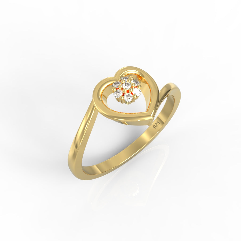 Heart Shape Engagement Ring – Hallmarked 925 Sterling Silver Yellow Gold Plated | Elegant & Timeless Jewelry