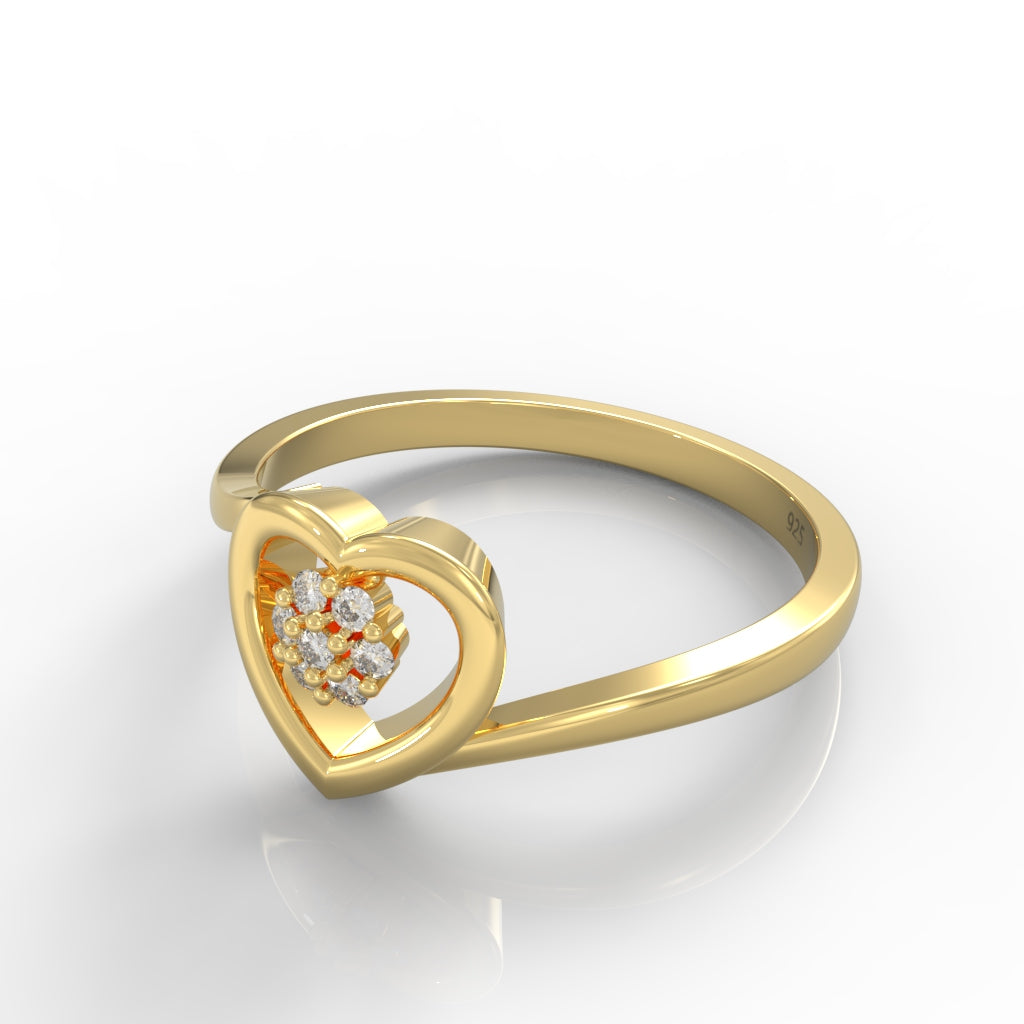 Heart Shape Engagement Ring – Hallmarked 925 Sterling Silver Yellow Gold Plated | Elegant & Timeless Jewelry