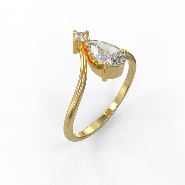 Asymmetric Pear Chevron Engagement Ring – Hallmarked 925 Sterling Silver Yellow Gold Plated | Unique & Elegant Jewelry
