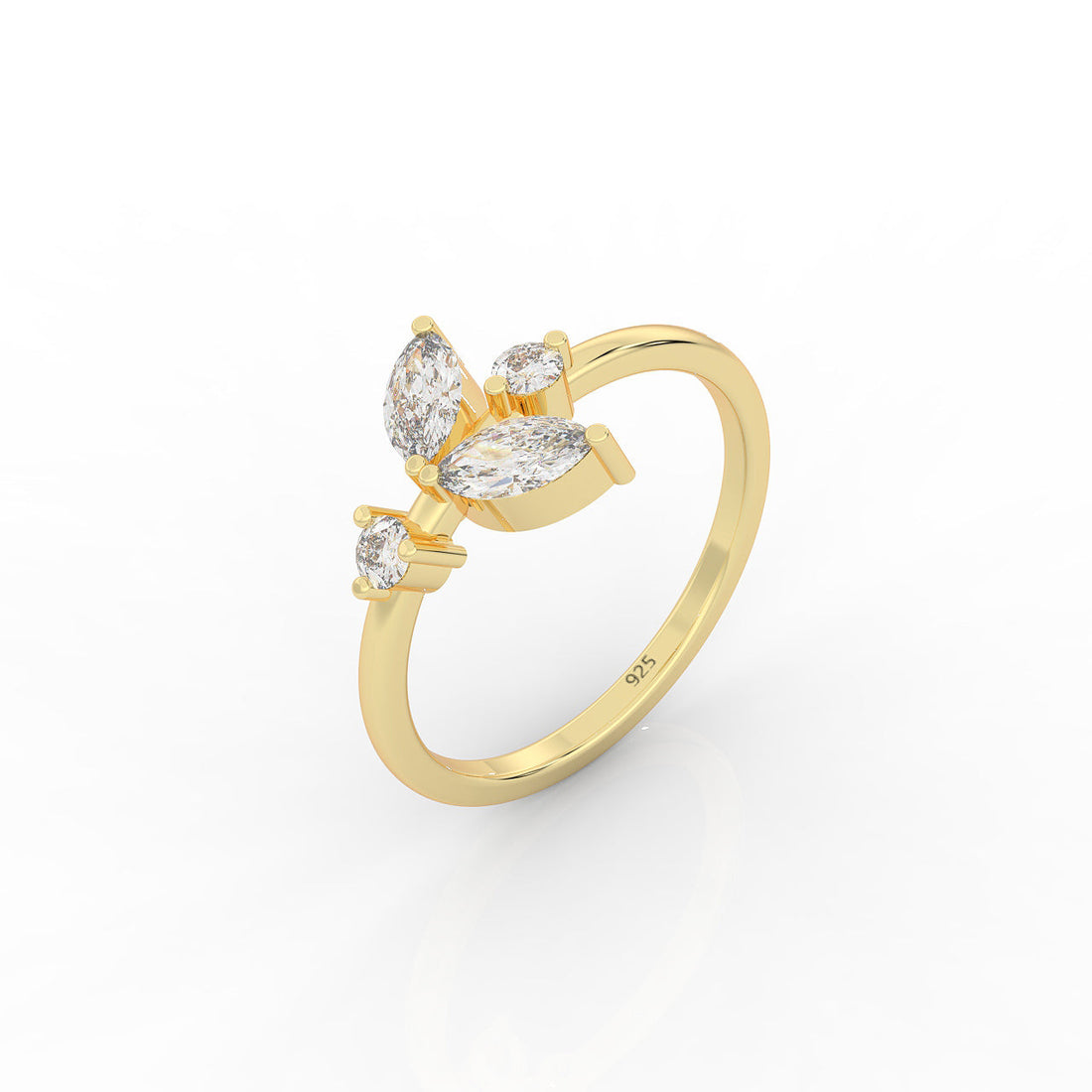 Minimalist CZ Pear Cut Stone Shiny Ring – Hallmarked 925 Sterling Silver Yellow Gold Plated | Elegant & Timeless Jewelry