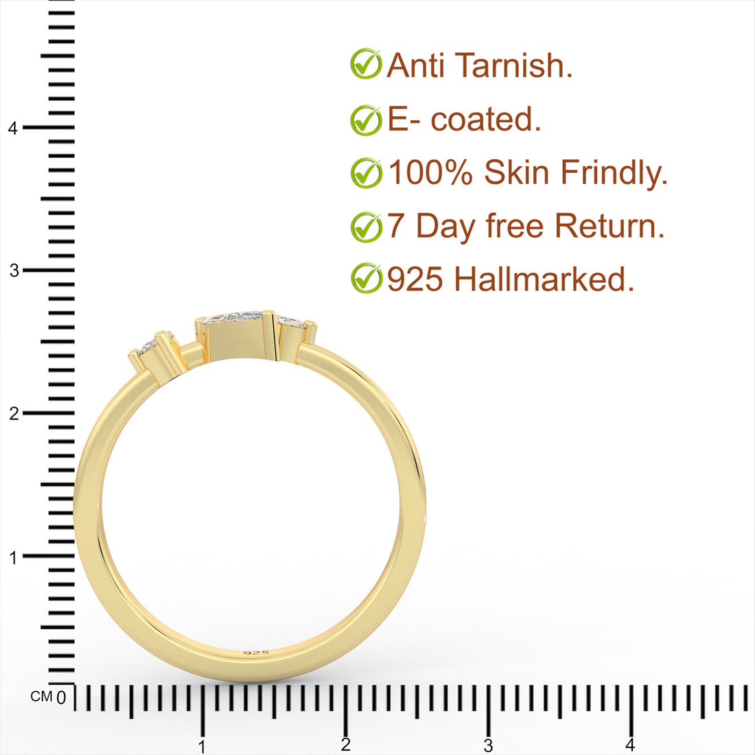 Minimalist CZ Pear Cut Stone Shiny Ring – Hallmarked 925 Sterling Silver Yellow Gold Plated | Elegant & Timeless Jewelry