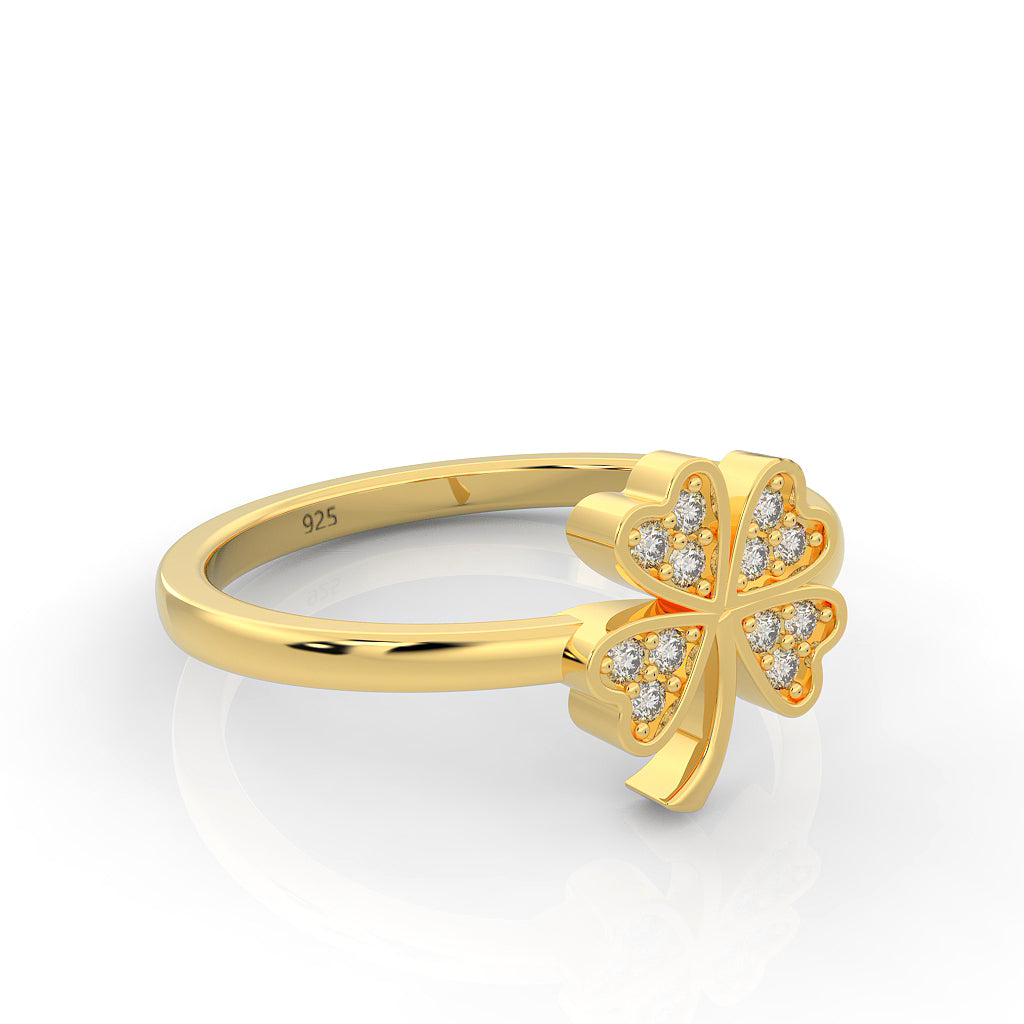 Palm Leaf Shape Dainty Stacking Ring – Hallmarked 925 Sterling Silver Yellow Gold Plated | Elegant & Versatile Jewelry