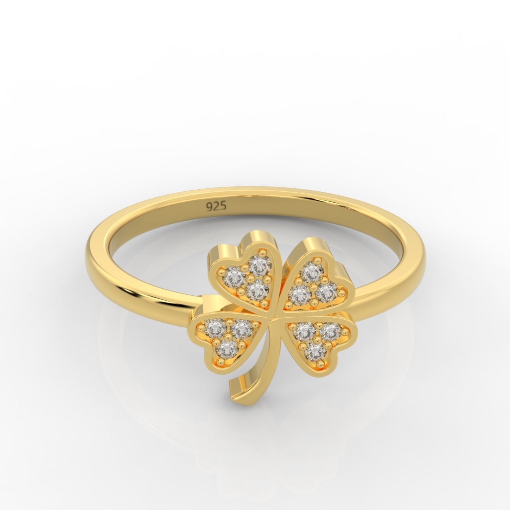 Palm Leaf Shape Dainty Stacking Ring – Hallmarked 925 Sterling Silver Yellow Gold Plated | Elegant & Versatile Jewelry