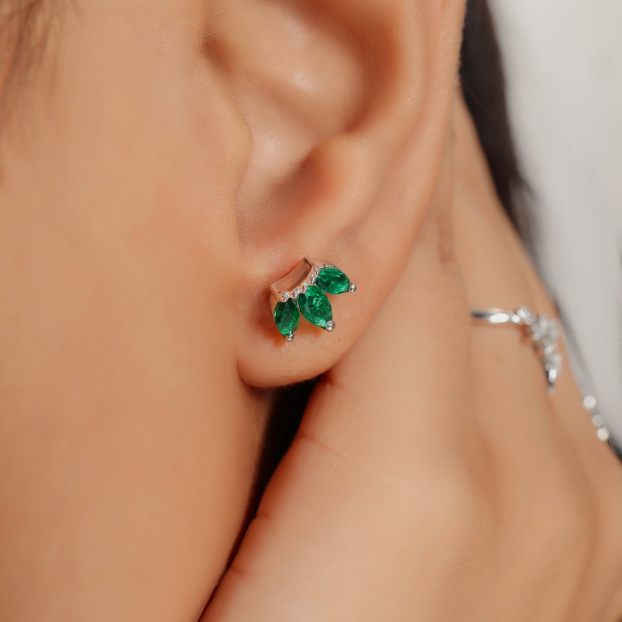 Marquise Cut Three Stone Climber Earrings, Hallmarked 925 Sterling Silver