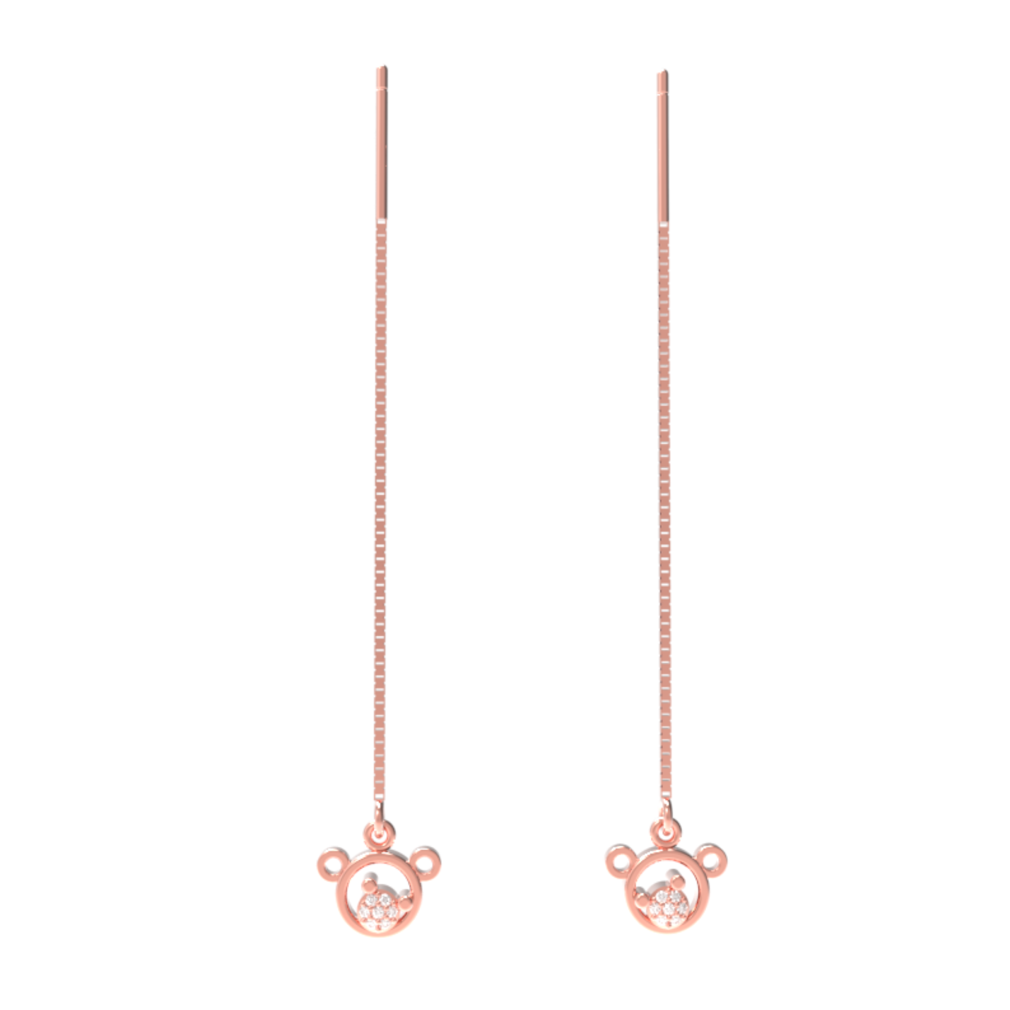 Mickey Face Drop Threader Earrings, Hallmarked 925 Sterling Silver
