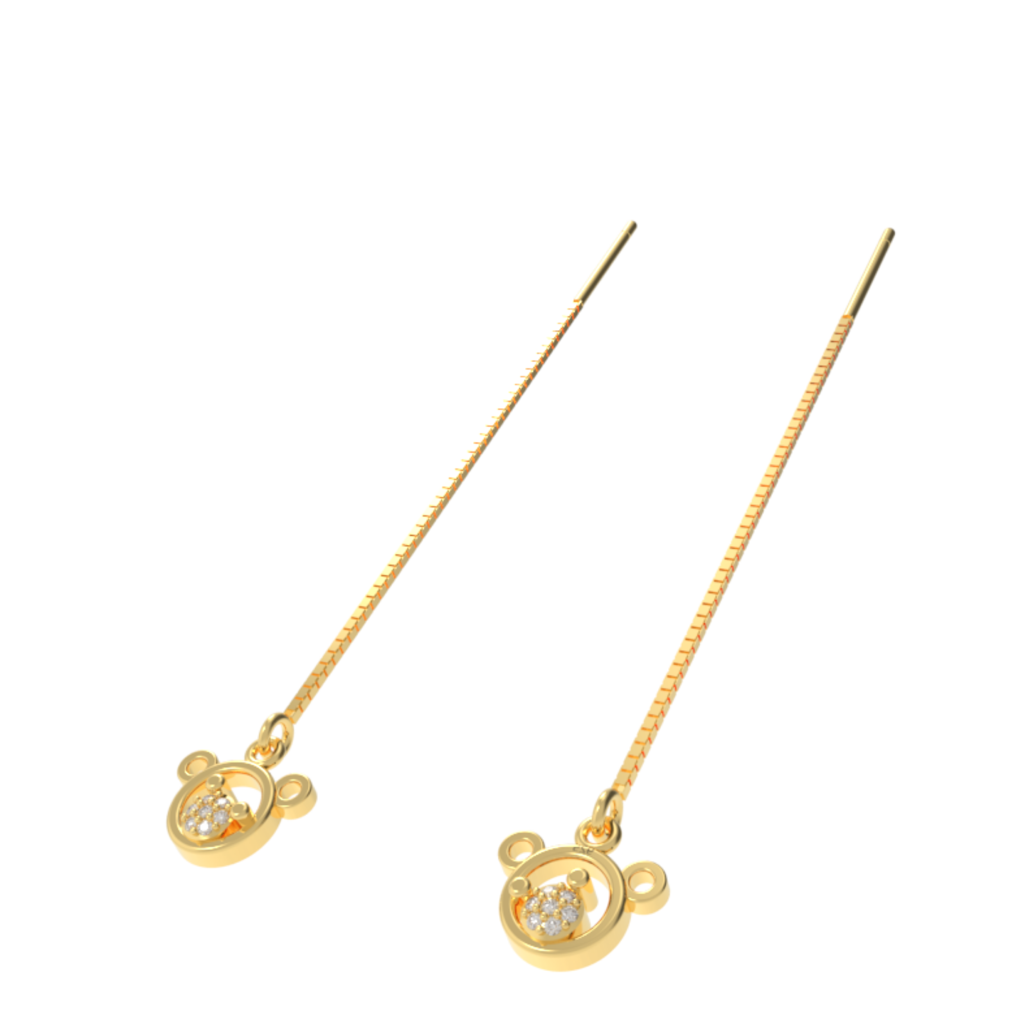 Mickey Face Drop Threader Earrings, Hallmarked 925 Sterling Silver