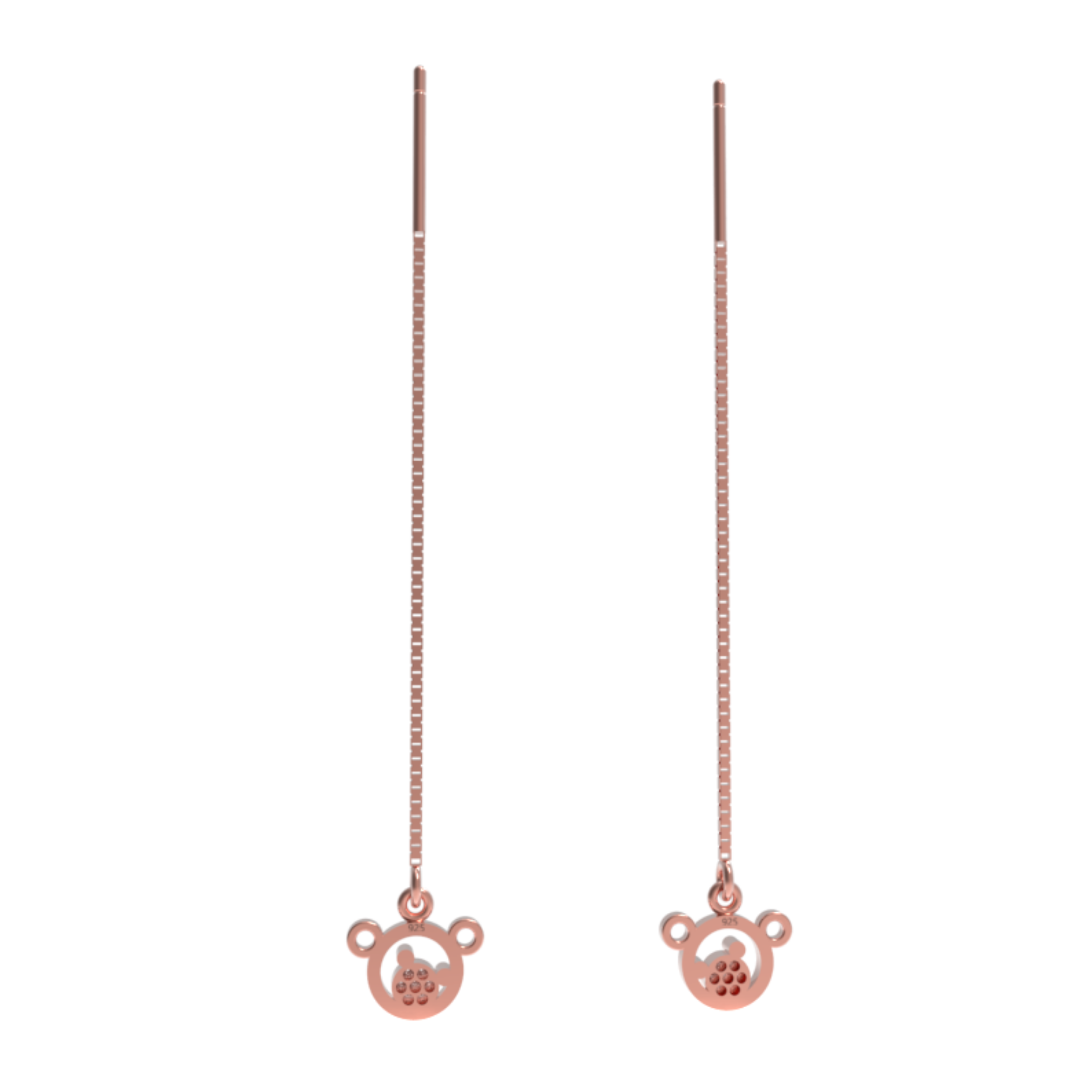 Mickey Face Drop Threader Earrings, Hallmarked 925 Sterling Silver