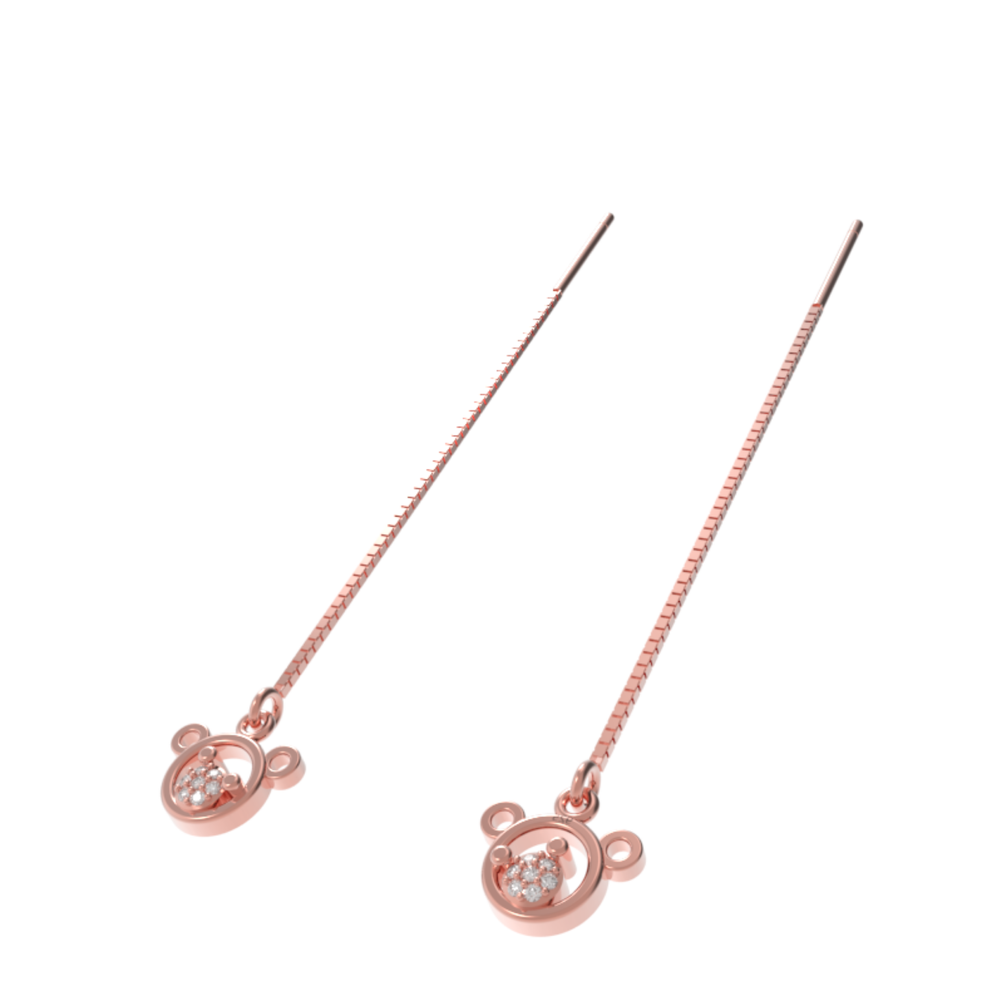Mickey Face Drop Threader Earrings, Hallmarked 925 Sterling Silver