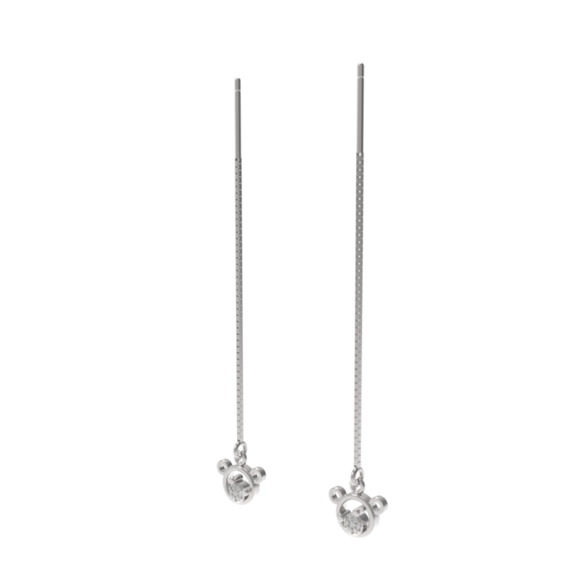 Mickey Face Drop Threader Earrings, Hallmarked 925 Sterling Silver