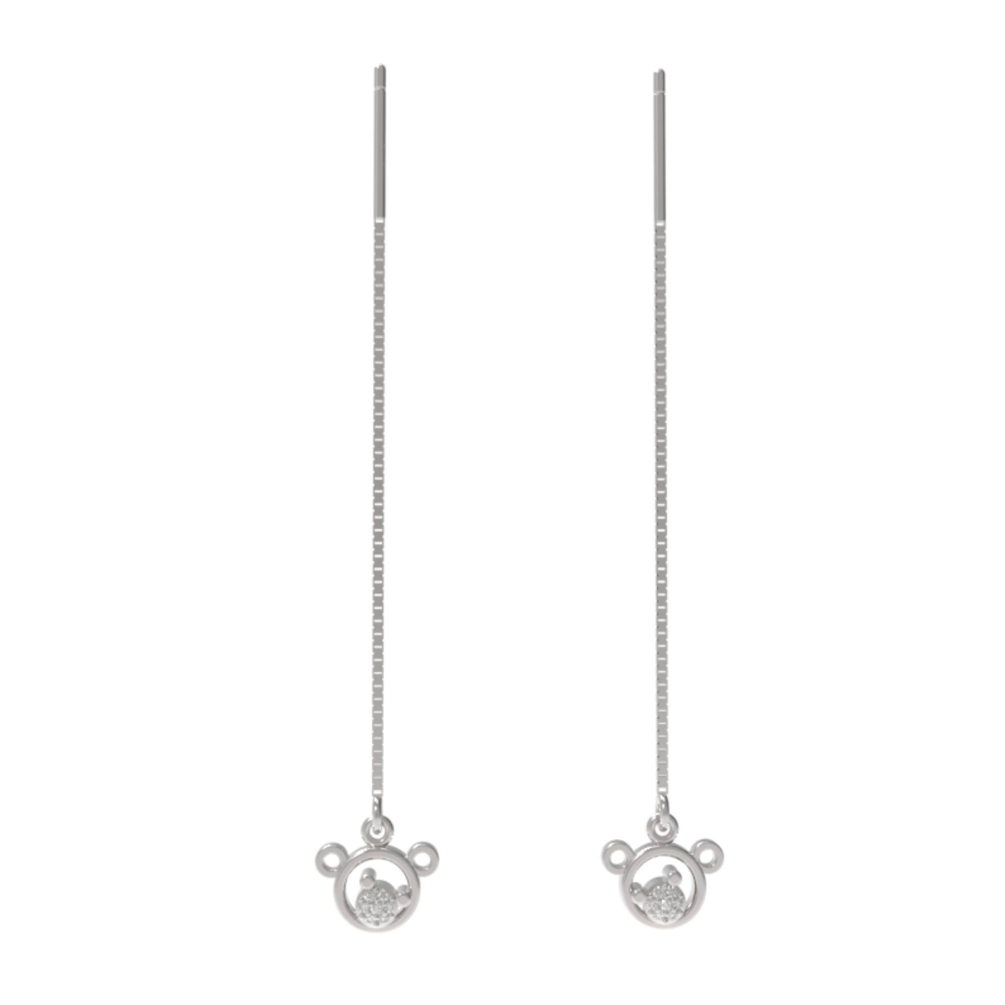Mickey Face Drop Threader Earrings, Hallmarked 925 Sterling Silver