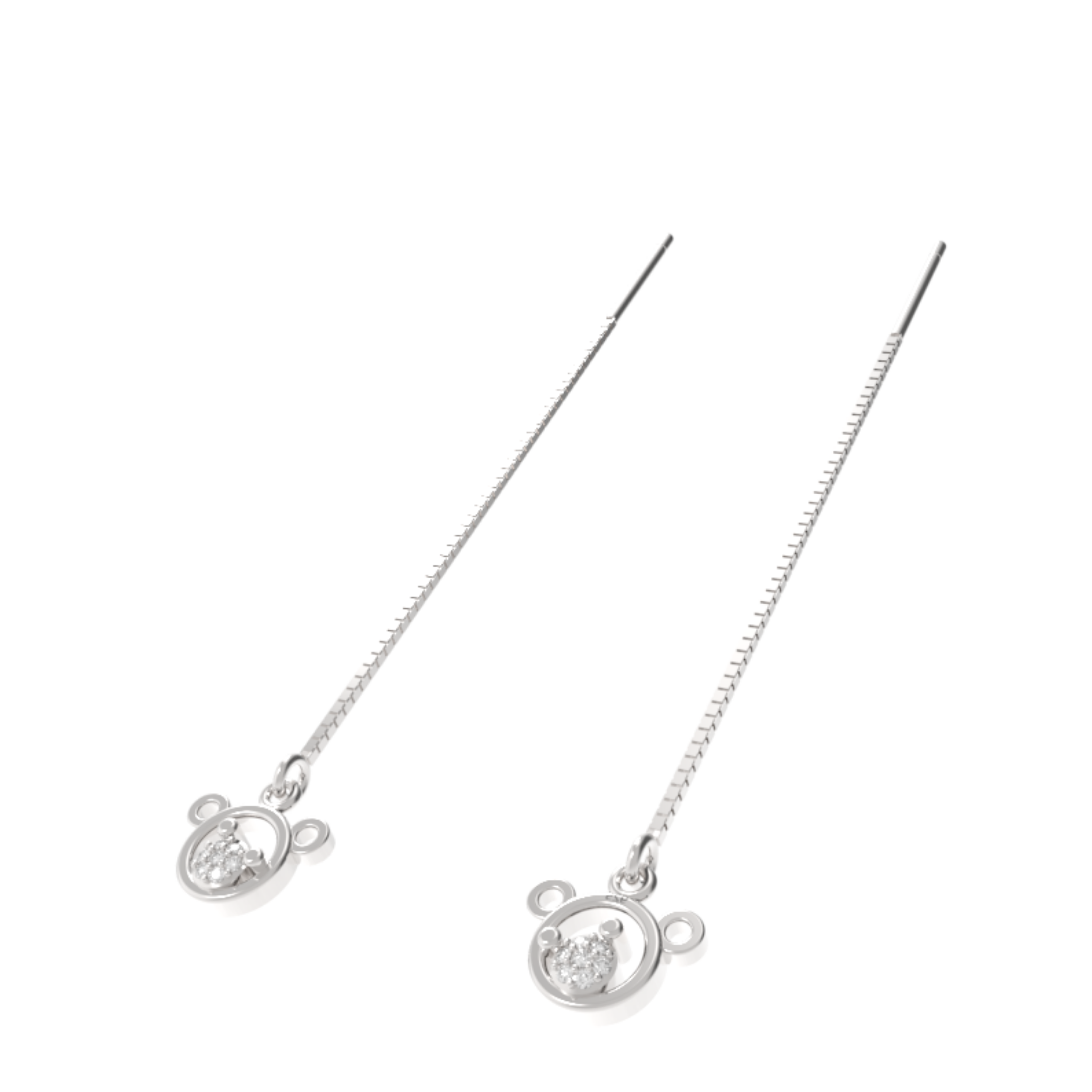 Mickey Face Drop Threader Earrings, Hallmarked 925 Sterling Silver
