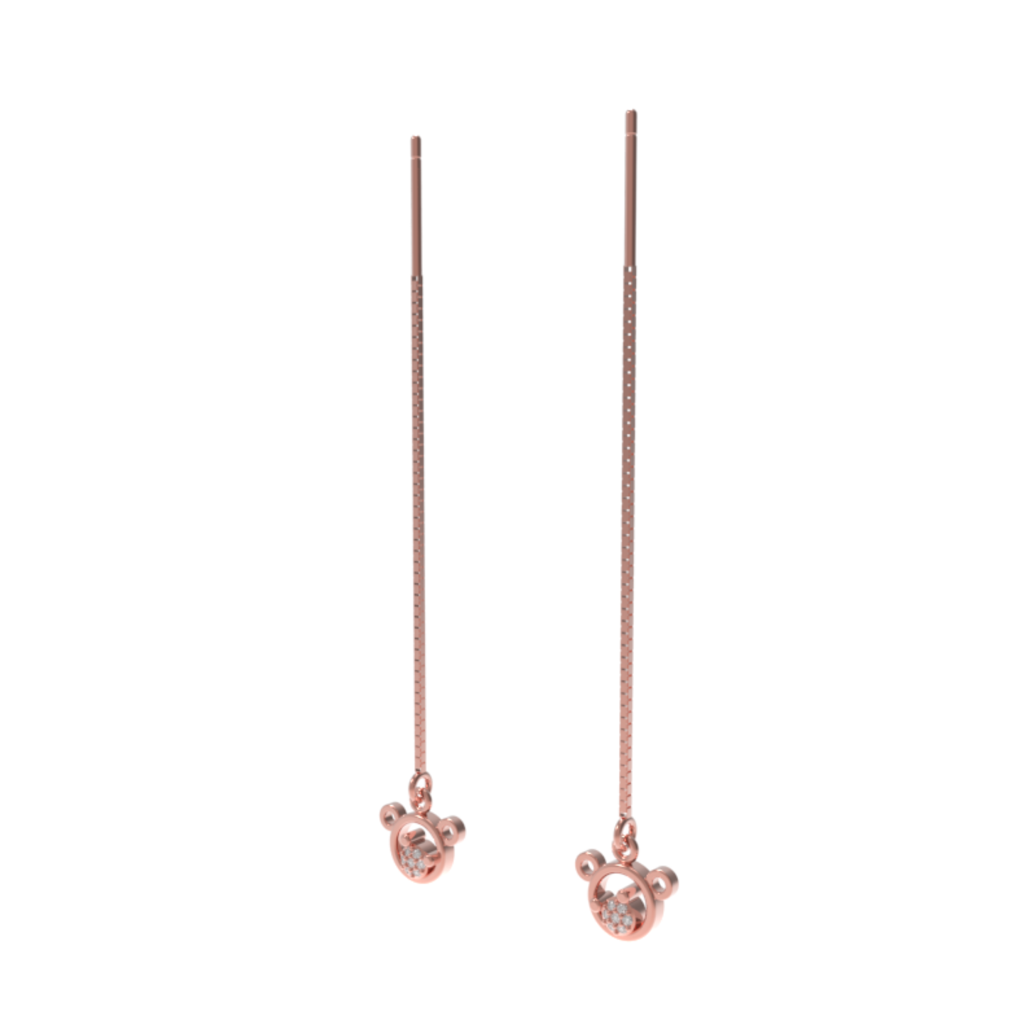 Mickey Face Drop Threader Earrings, Hallmarked 925 Sterling Silver
