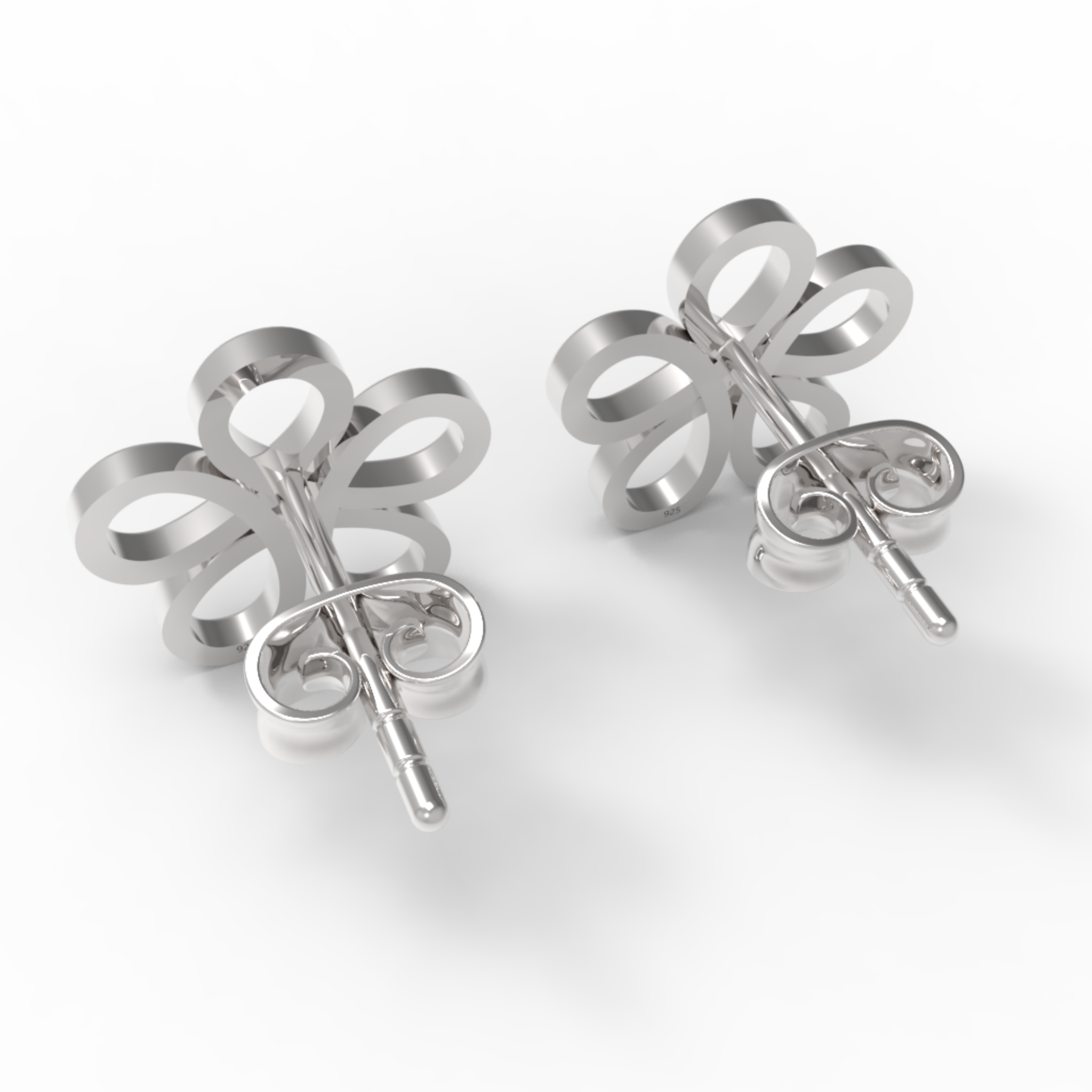 Modern Open Flower Stud Earrings For Her, Hallmarked 925 Sterling Silver
