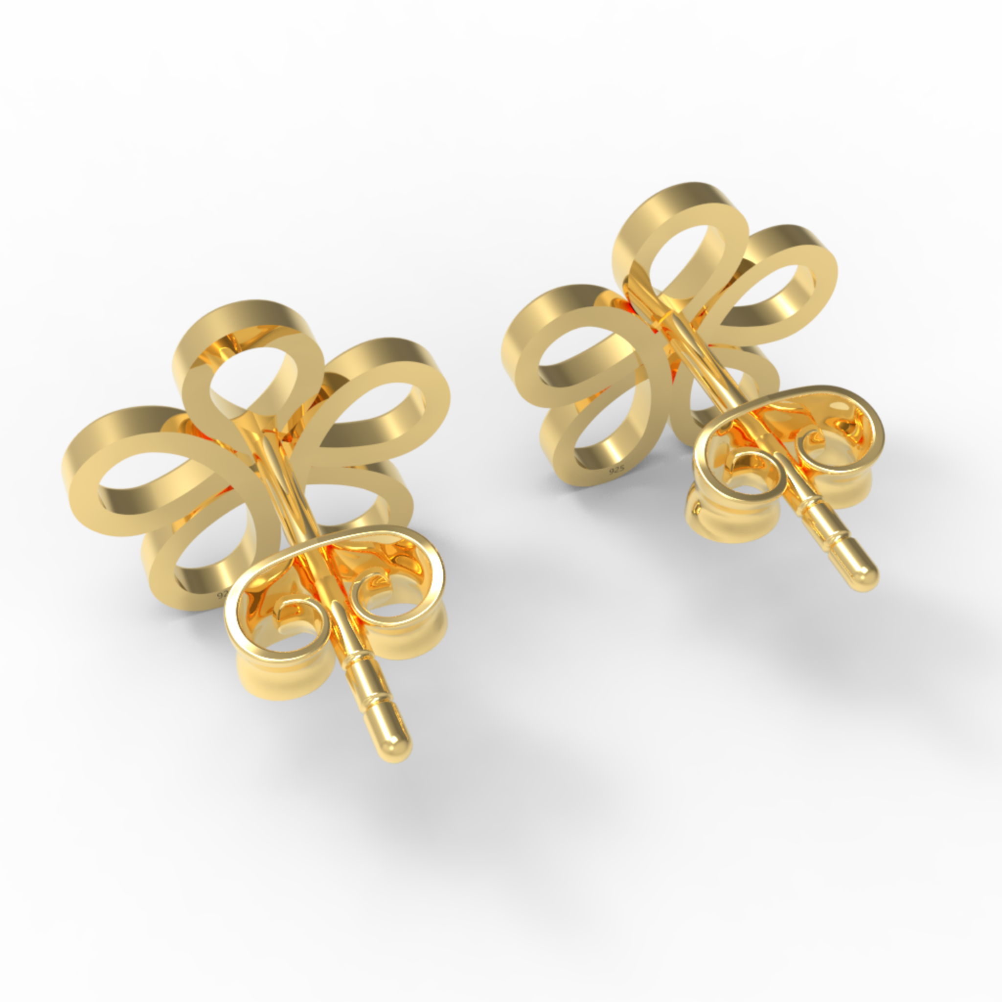 Modern Open Flower Stud Earrings For Her, Hallmarked 925 Sterling Silver