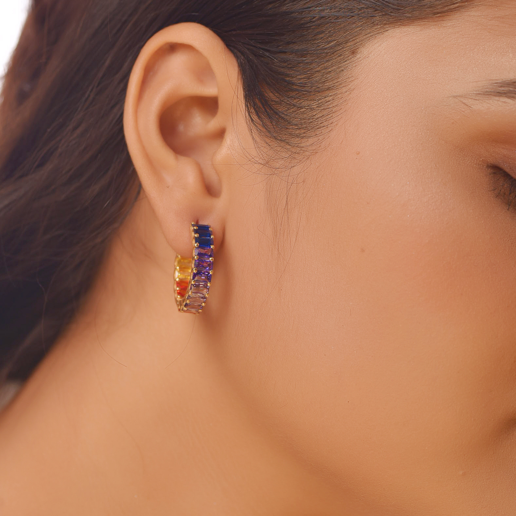 Multi Sapphire Hoop Earrings For Her, Hallmarked 925 Sterling Silver