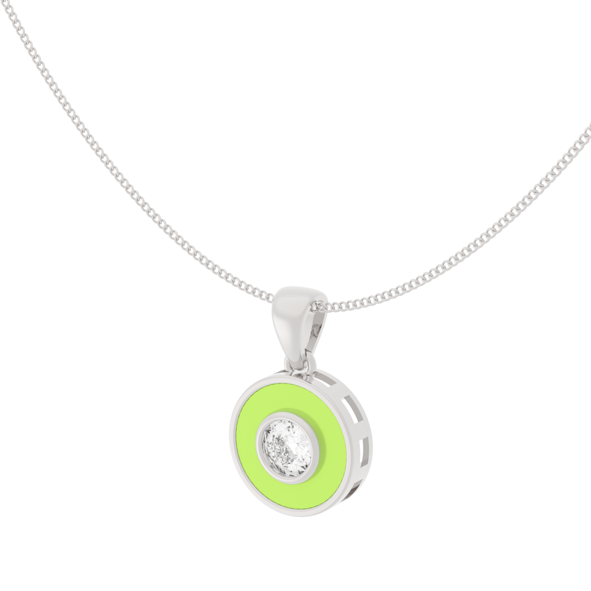 Neon Enameled Circle Pendant With Chain, Hallmarked 925 Sterling Silver