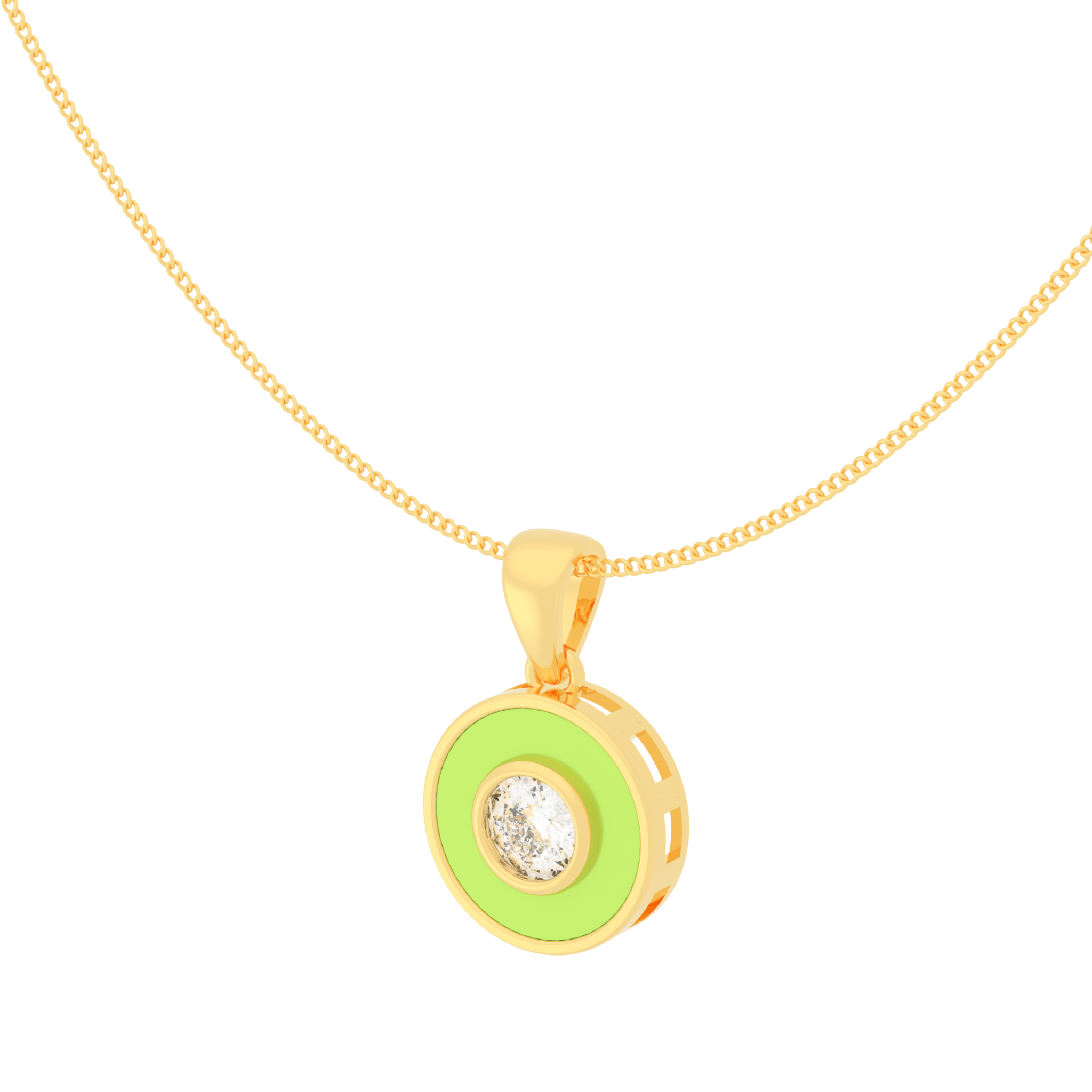 Neon Enameled Circle Pendant With Chain, Hallmarked 925 Sterling Silver
