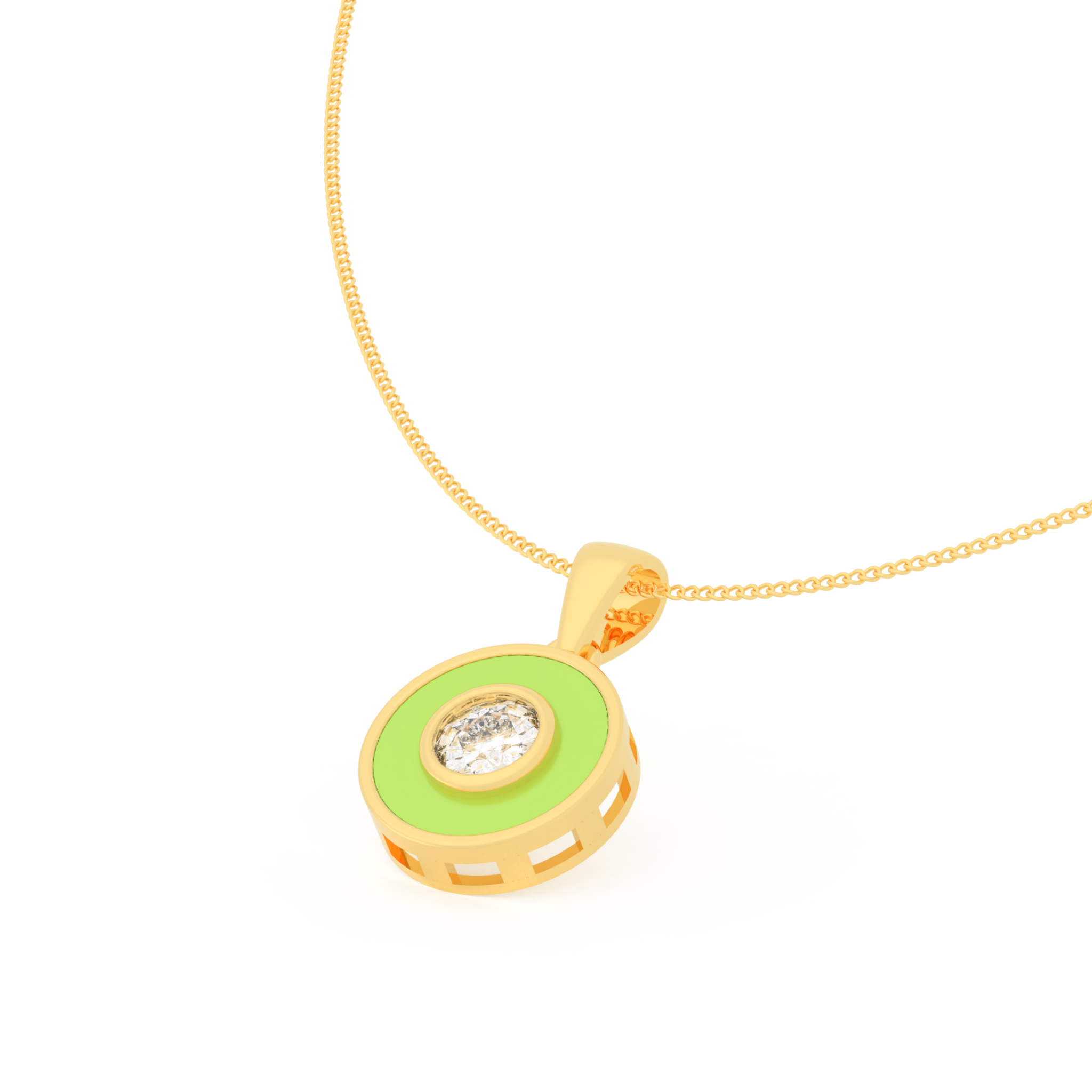 Neon Enameled Circle Pendant With Chain, Hallmarked 925 Sterling Silver