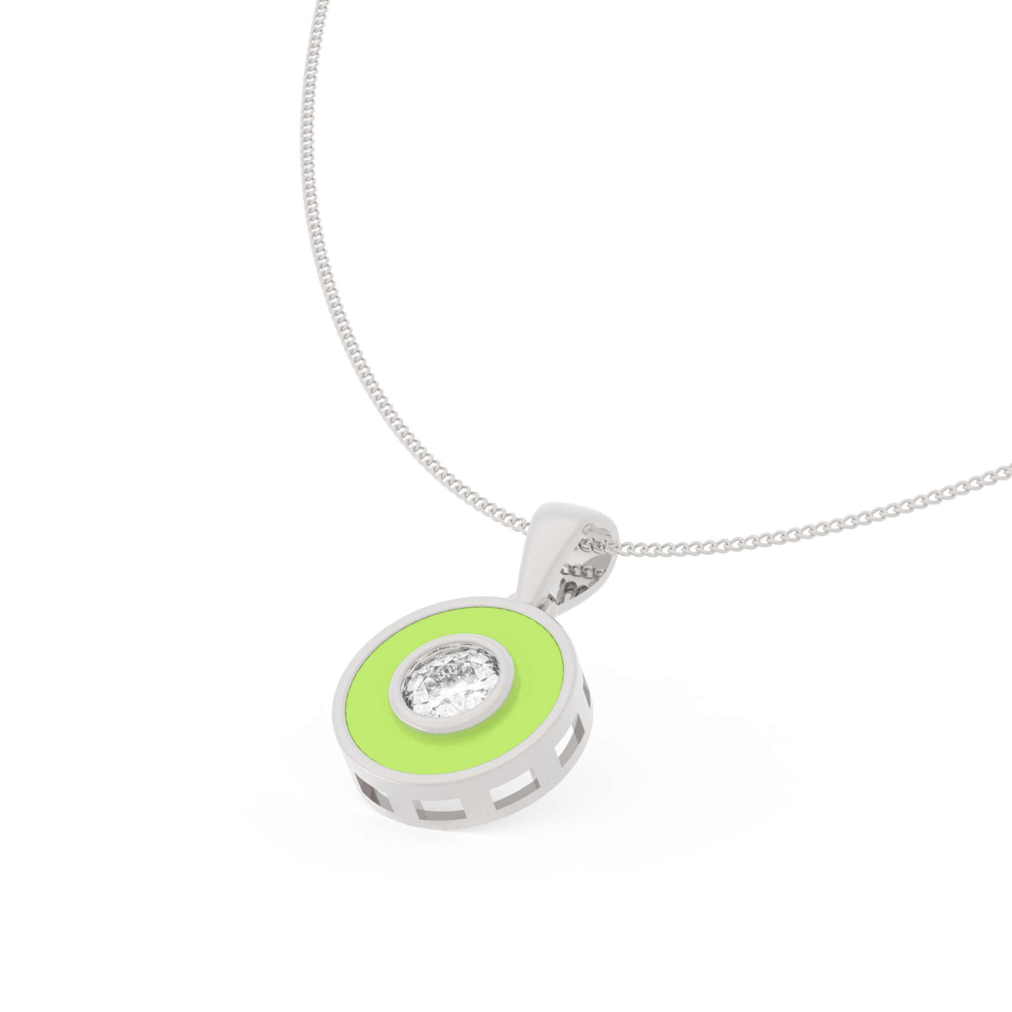 Neon Enameled Circle Pendant With Chain, Hallmarked 925 Sterling Silver
