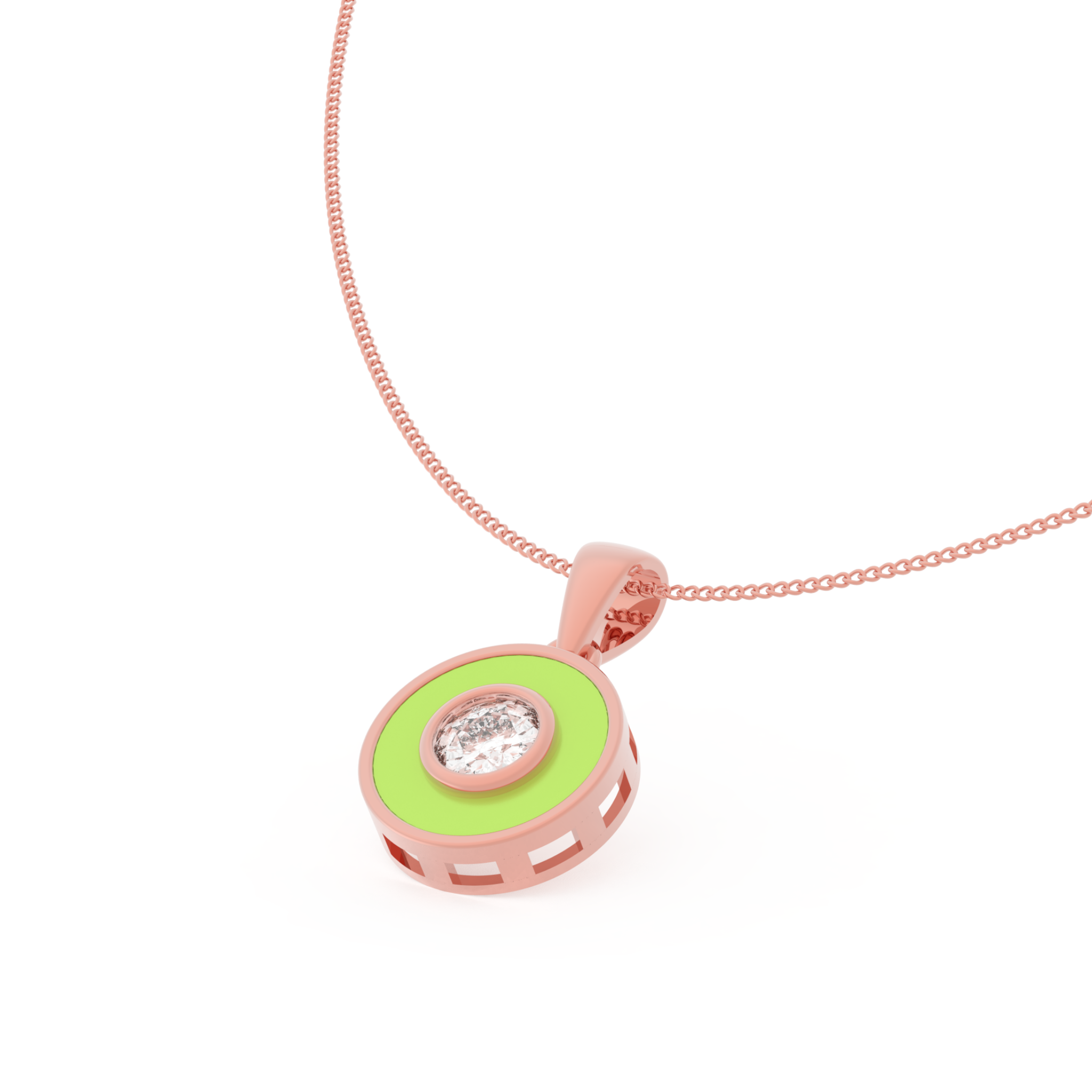 Neon Enameled Circle Pendant With Chain, Hallmarked 925 Sterling Silver