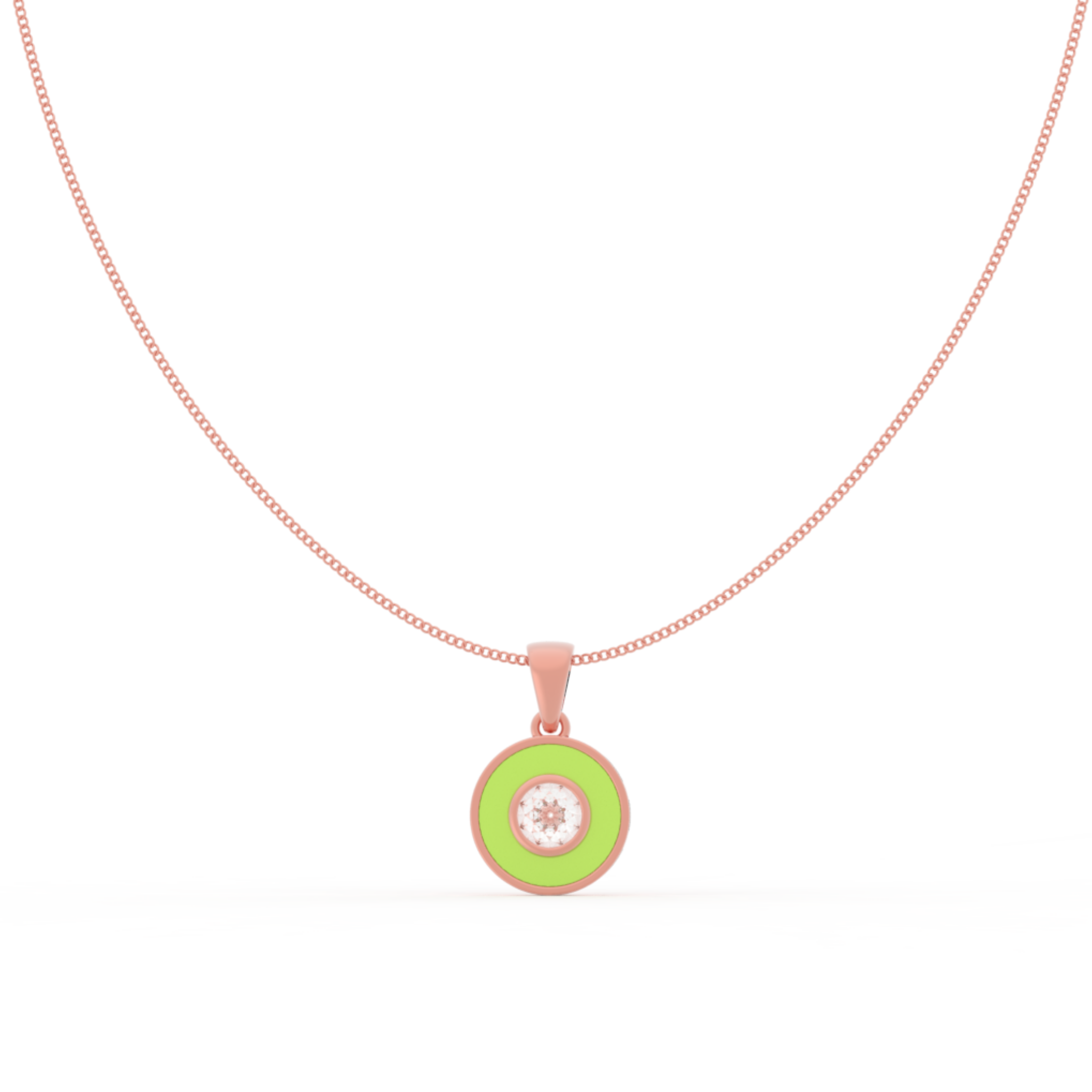 Neon Enameled Circle Pendant With Chain, Hallmarked 925 Sterling Silver
