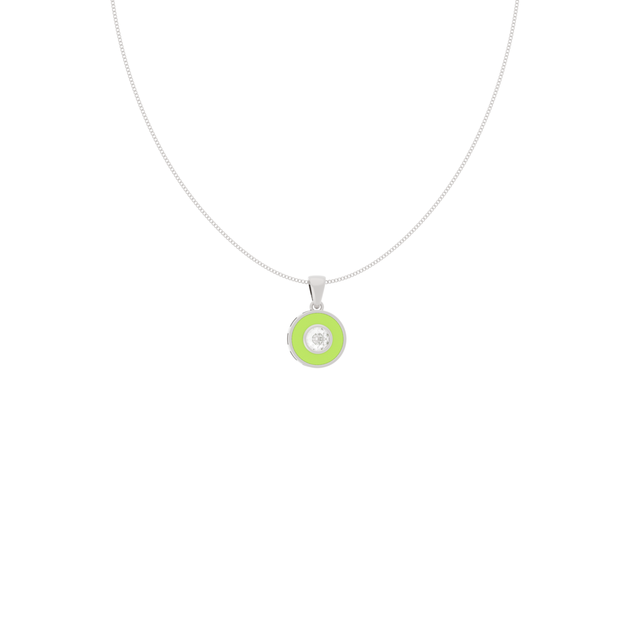 Neon Enameled Circle Pendant With Chain, Hallmarked 925 Sterling Silver