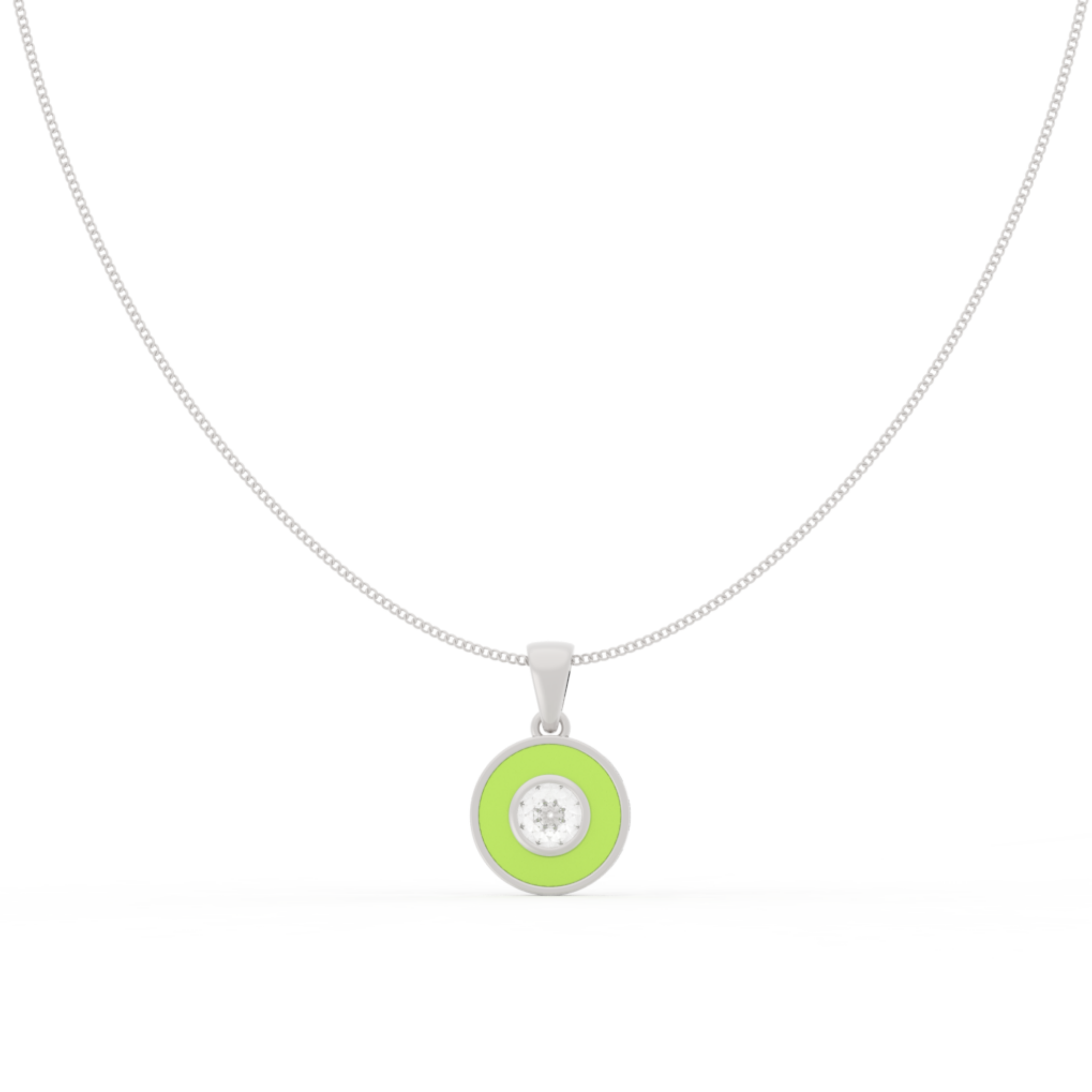 Neon Enameled Circle Pendant With Chain, Hallmarked 925 Sterling Silver