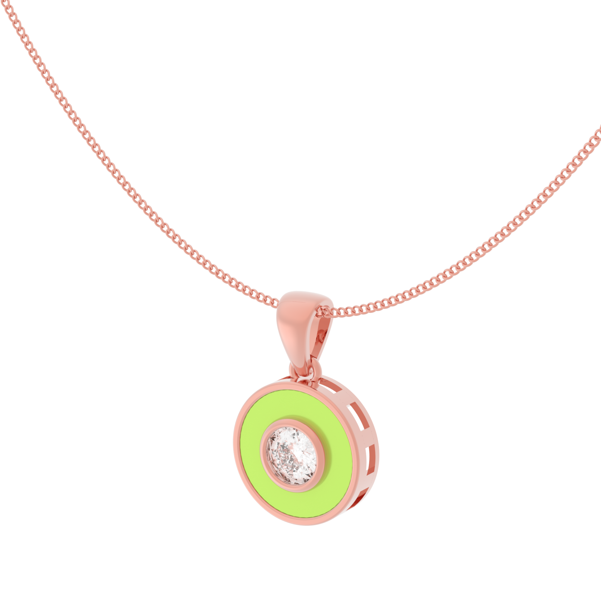 Neon Enameled Circle Pendant With Chain, Hallmarked 925 Sterling Silver