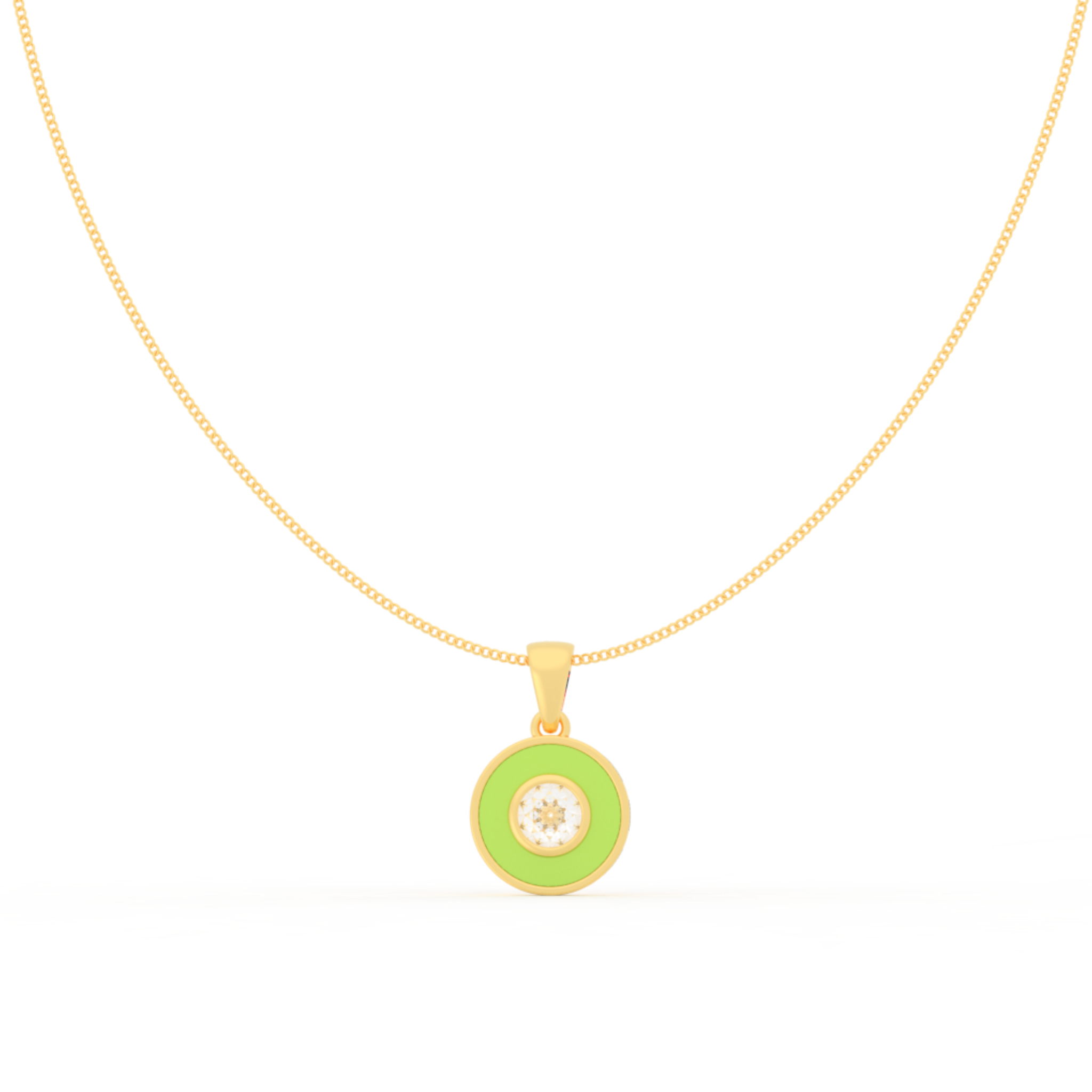 Neon Enameled Circle Pendant With Chain, Hallmarked 925 Sterling Silver