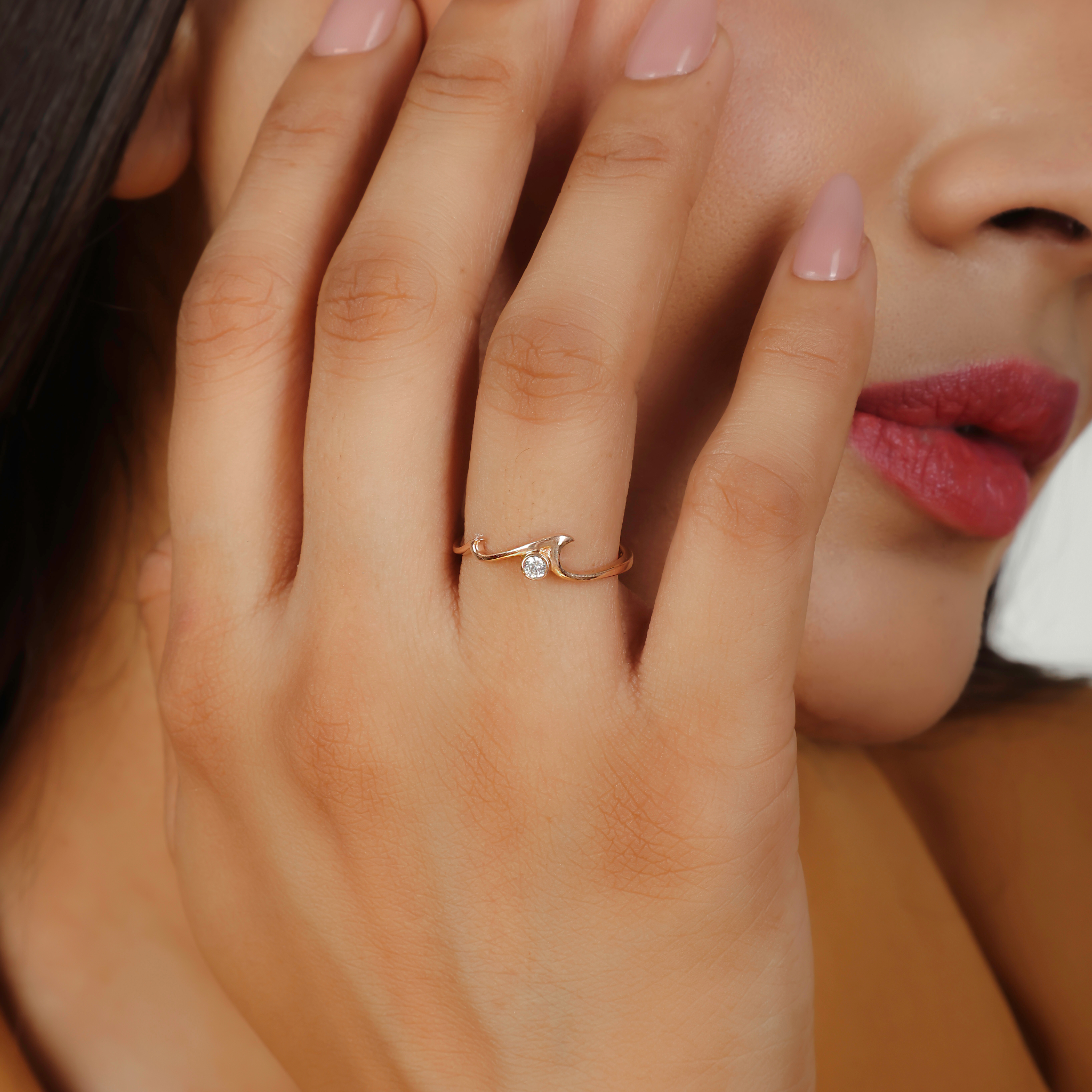 Ocean Wave Cubic Zircon Ring – Hallmarked 925 Sterling Silver Rose Gold Plated | Elegant & Sophisticated Jewelry